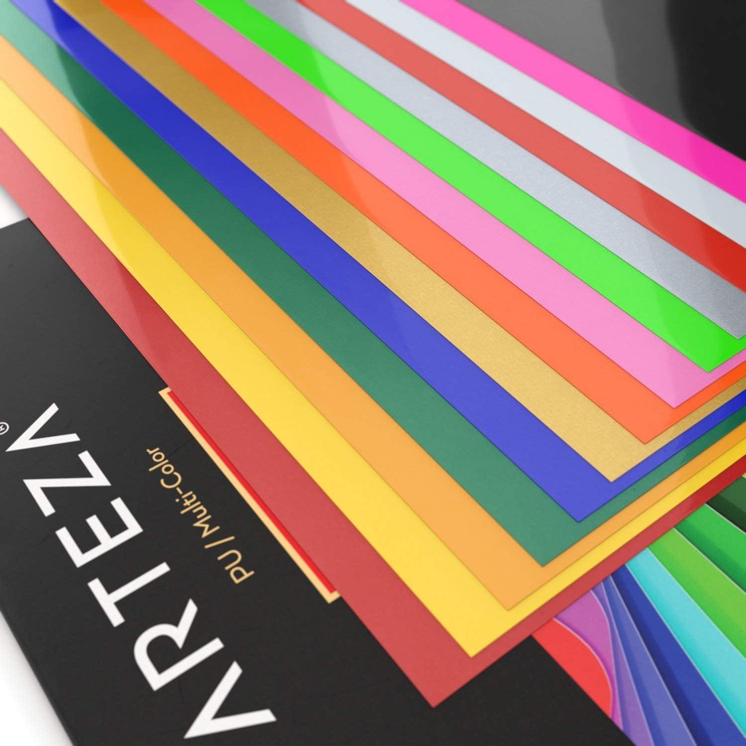 ARTEZA HTV Vinyl Bundle, 14 Multi-Color Iron On Heat Transfer Sheets, 10×12 Inches, Flexible & Easy to Weed, Use with Any Craft Cutting Machine, Boxed
