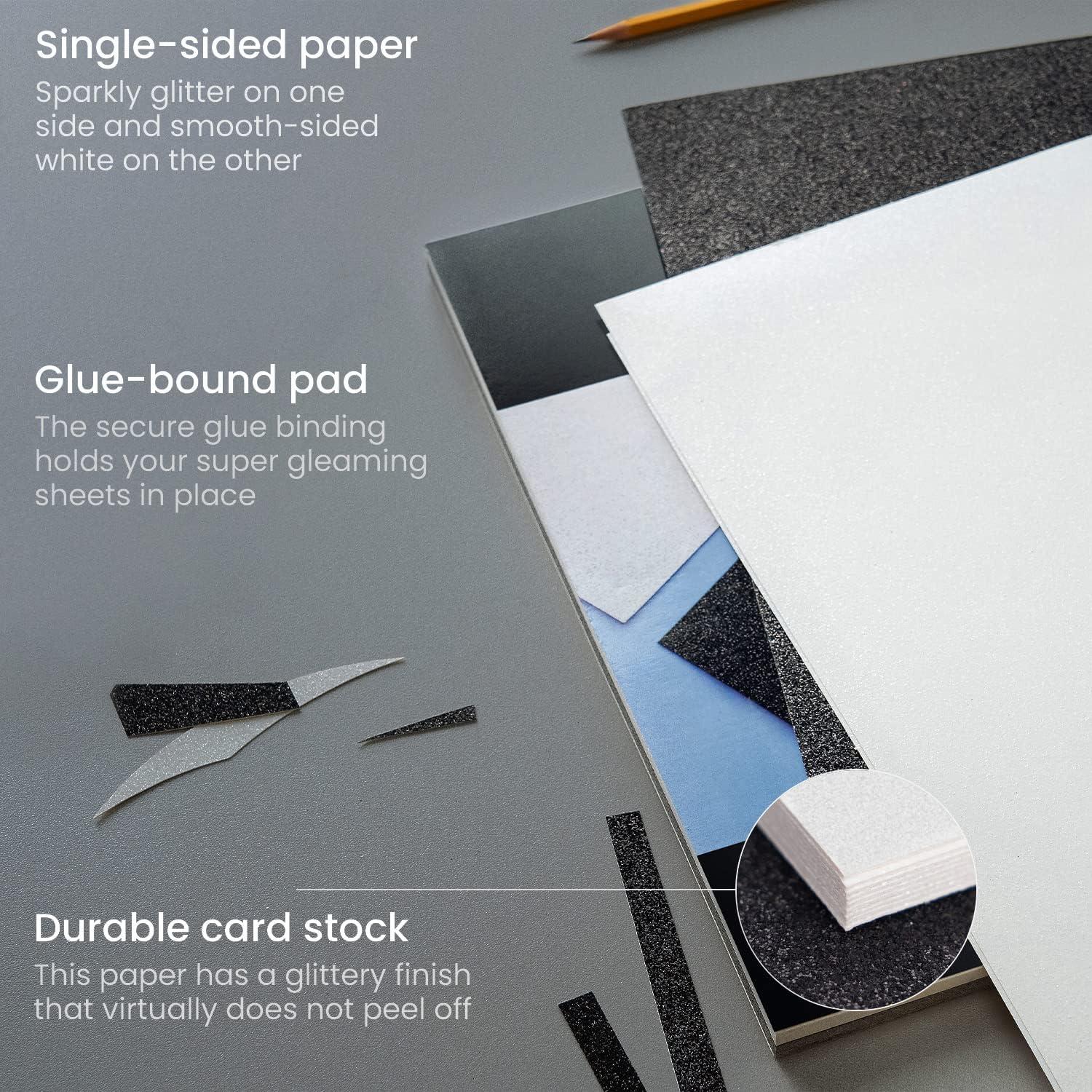 Arteza Glitter Paper, 24 Sheets, 12 x 12 Inches, Gold and Silver Scrapbook Paper, Arts and Crafts Supplies for Holiday Decor, Decoupage, and DIY Projects(White & Black)