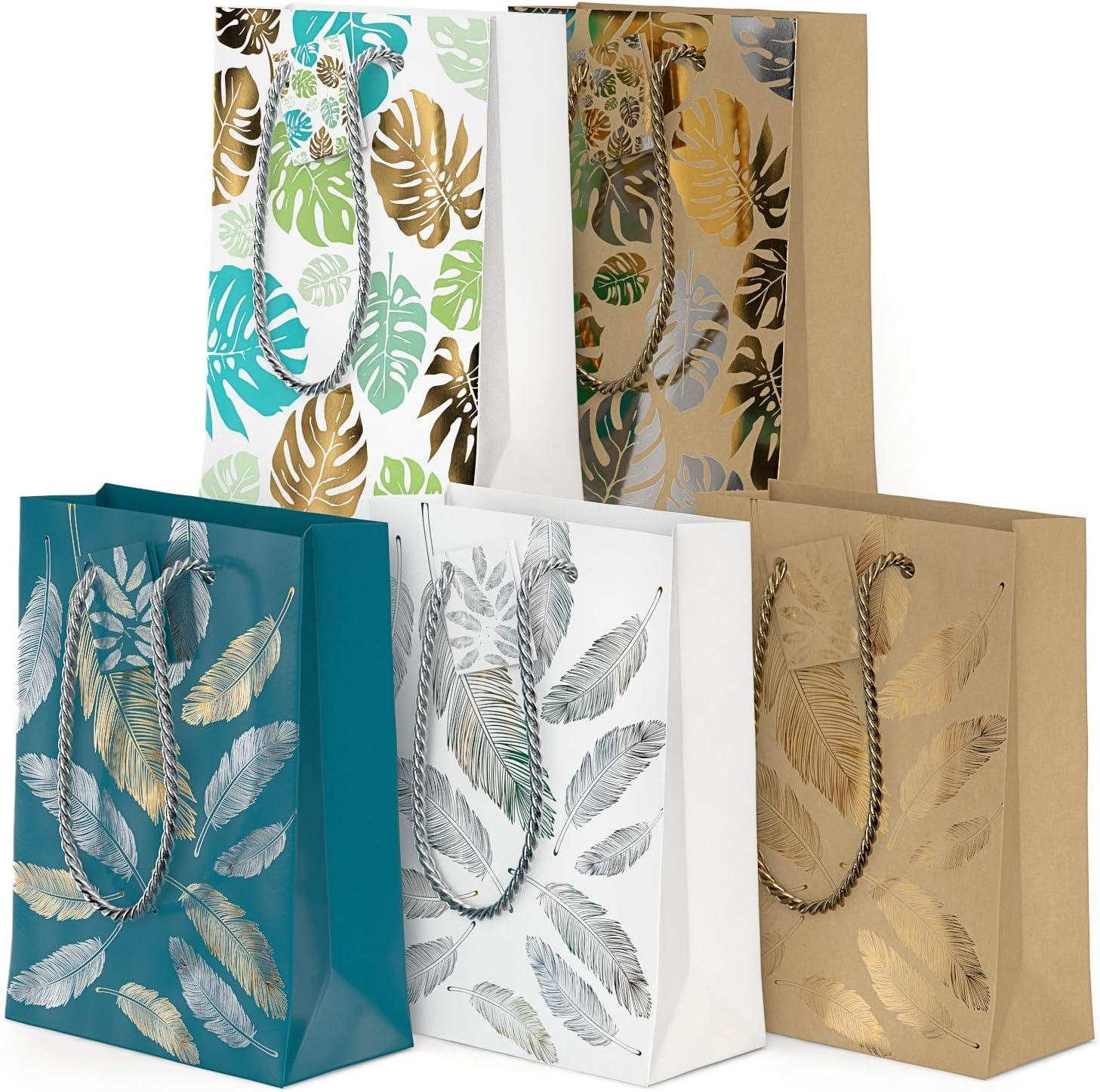 Arteza Gift Bags 9.5x7x3.4, Set of 15 Bags (5 White Designs, 3 Pieces in Each Style), Perfect for Any Holiday Occasion, Graduations, Birthday Parties, and More (5 Mixed Designs)