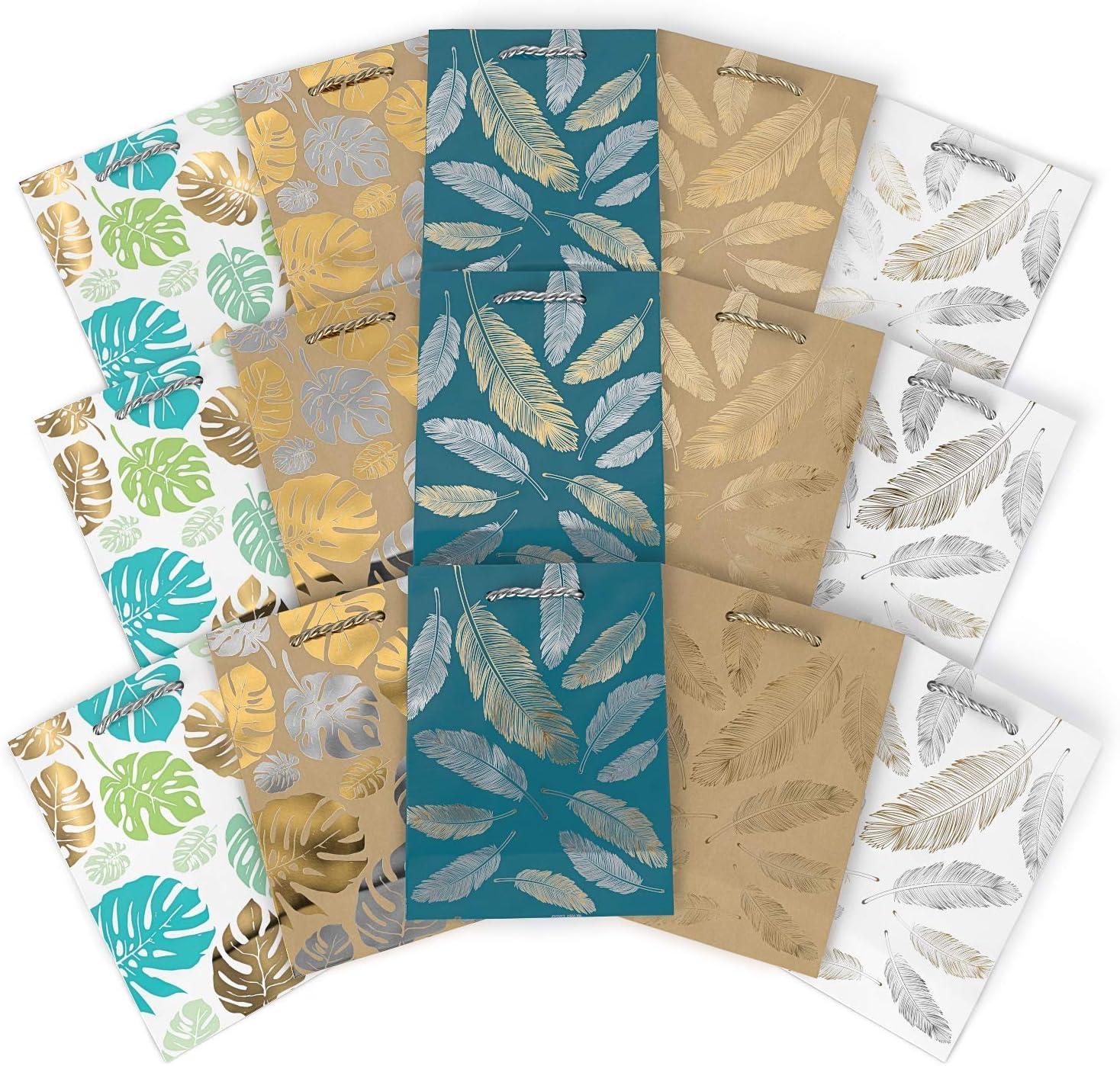 Arteza Gift Bags 9.5x7x3.4, Set of 15 Bags (5 White Designs, 3 Pieces in Each Style), Perfect for Any Holiday Occasion, Graduations, Birthday Parties, and More (5 Mixed Designs)