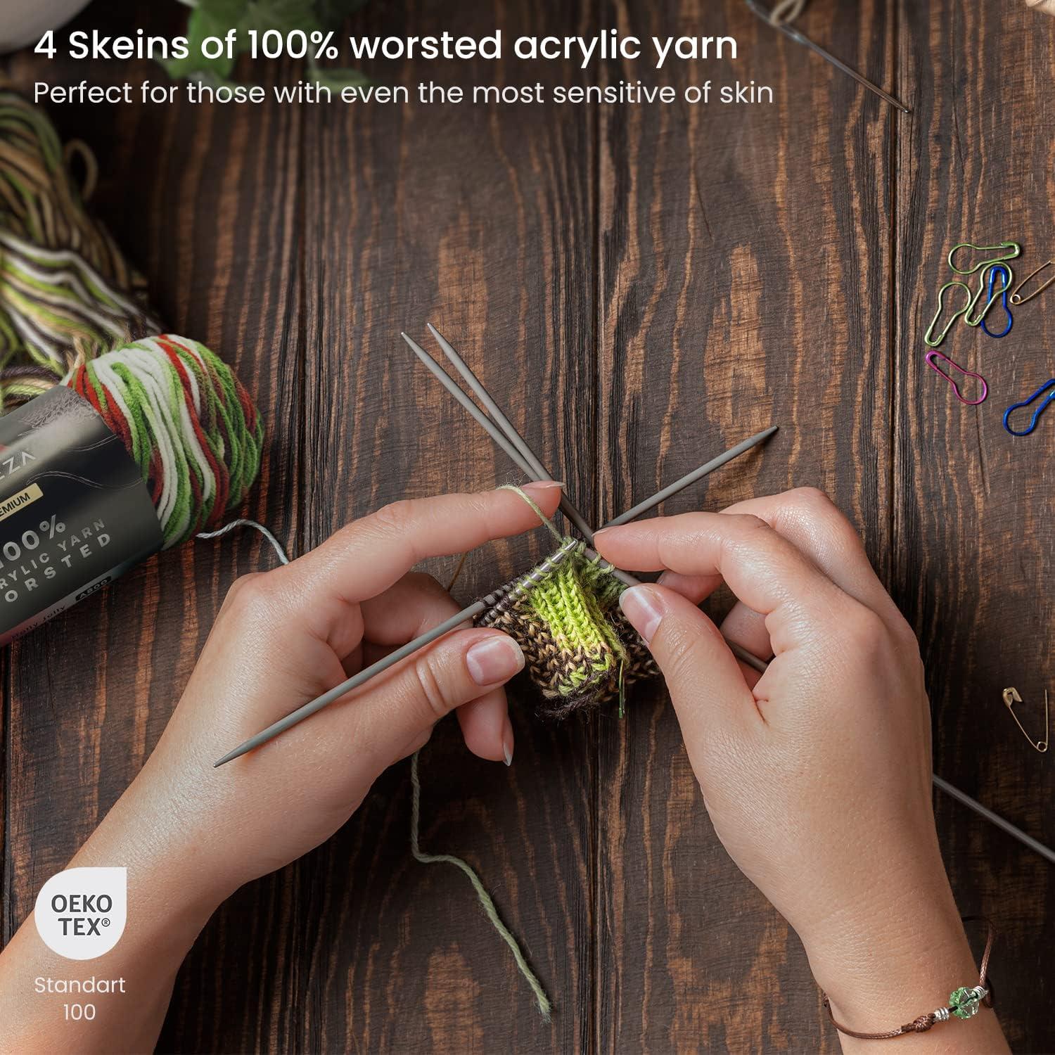 ARTEZA Acrylic Yarn for Crocheting, 4 x 200-g Skeins of Worsted Yarn for Knitting, Mossy A602, Knitting & Crochet Supplies(Holly Jolly)