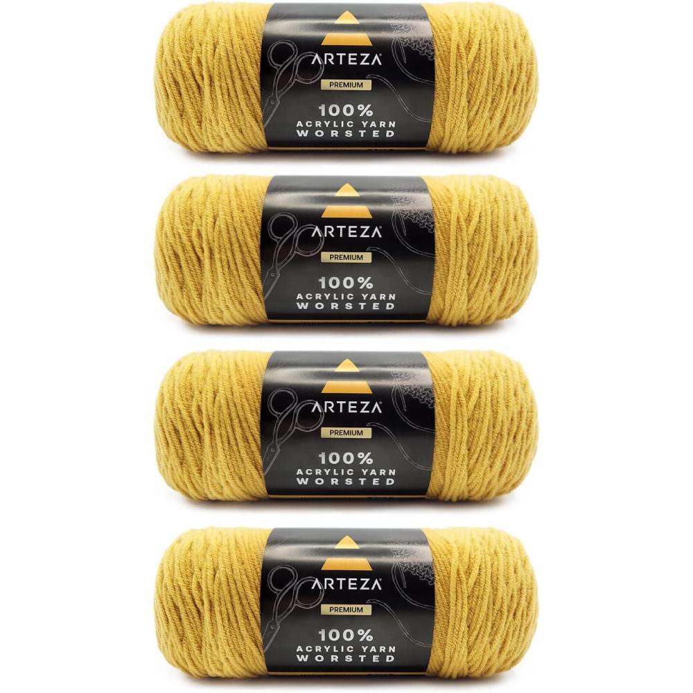 ARTEZA Acrylic Yarn for Crocheting, 4 x 200-g Skeins of Worsted Yarn for Knitting, Mossy A602, Knitting & Crochet Supplies(Hello Sunshine)