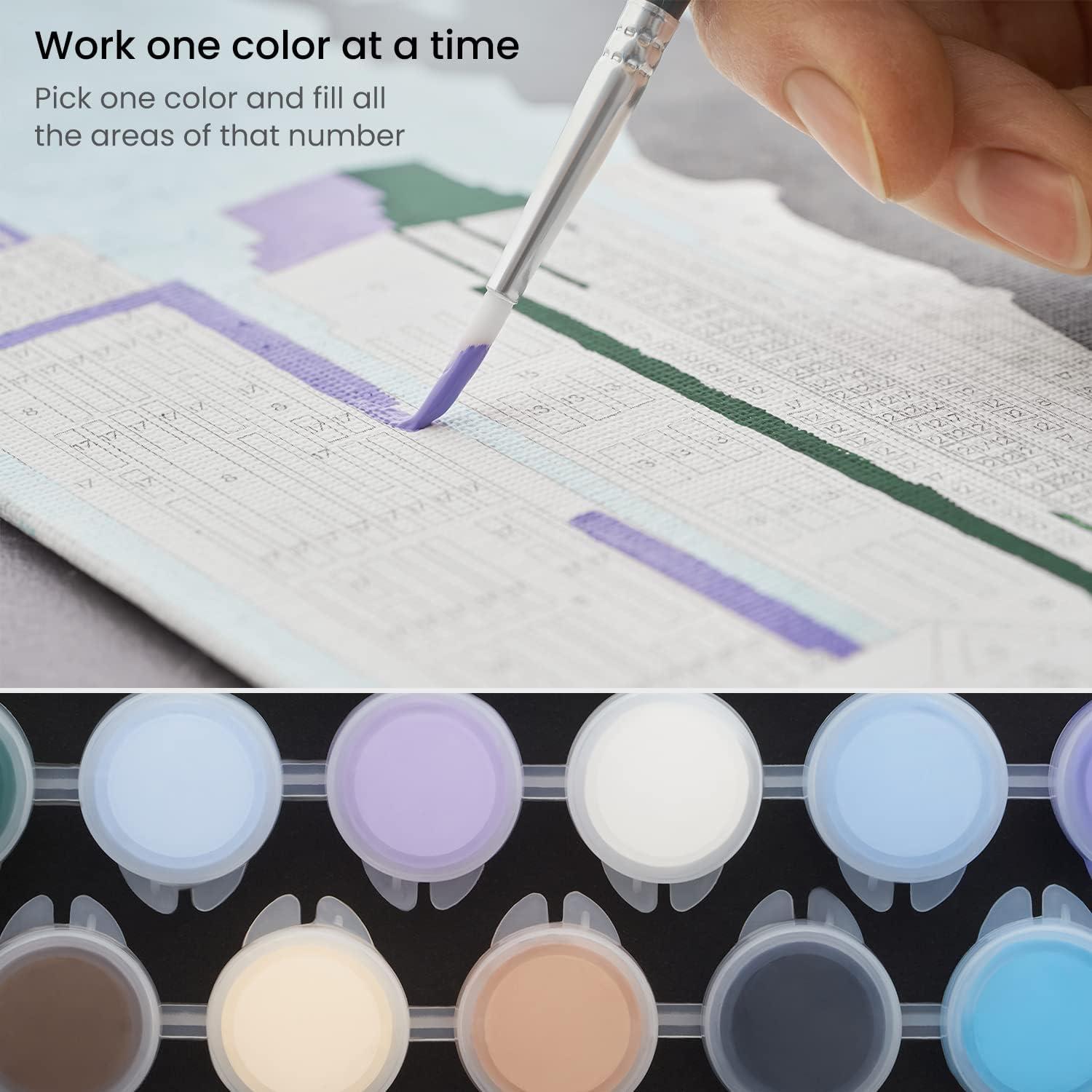 ARTEZA Paint by Numbers Kit, 12×16 Inches, 21 Pieces, Monstera Canvas Painting Kit, Canvas Panel, 12 Acrylic Paint Pots, 5 Paintbrushes, Art Supplies for a Meditative and Calming(Tri-Panel Cities)