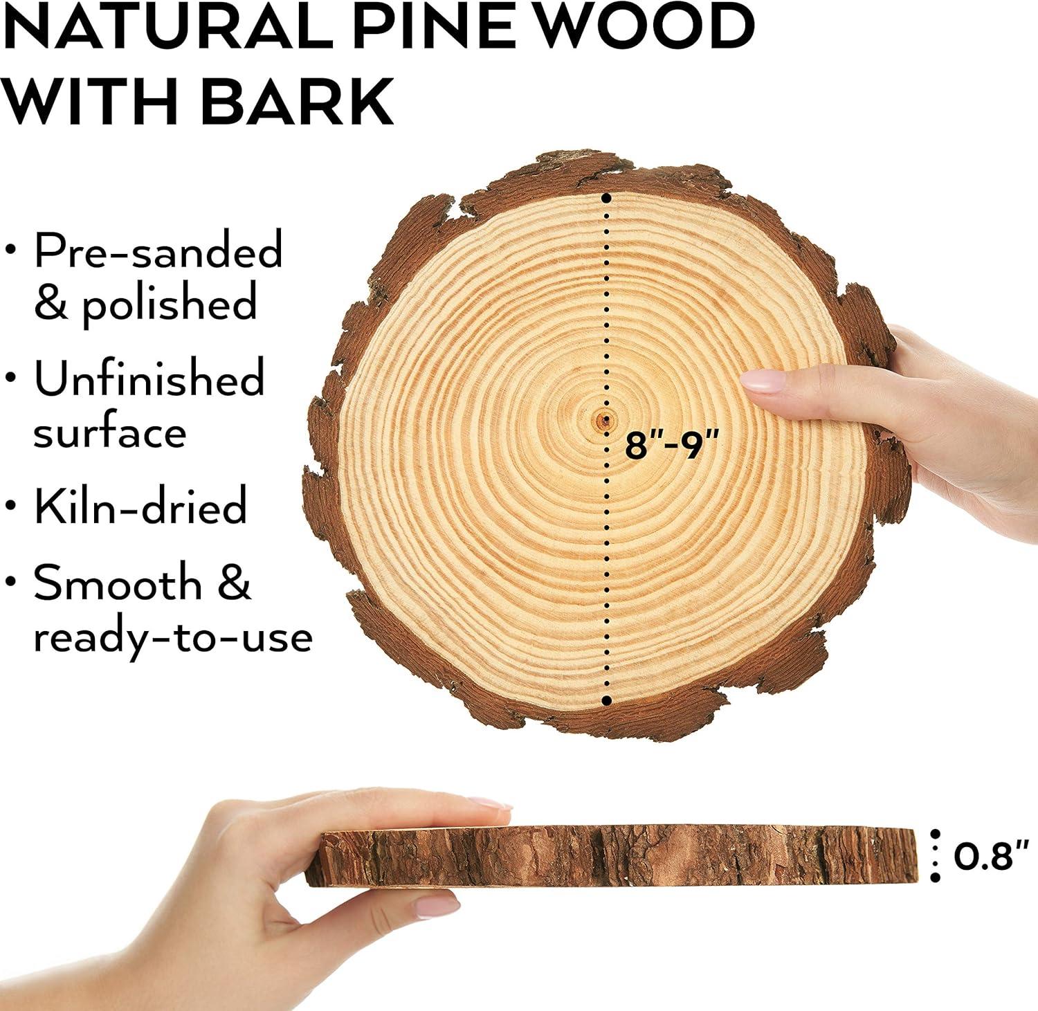 ARTEZA Natural Wood Slices, 3.5-4 Inch Diameter, Set of 25, Brown Round Pine Wood Discs with Bark for Crafts, Christmas Ornaments, Centerpieces(youth large / 11-13)