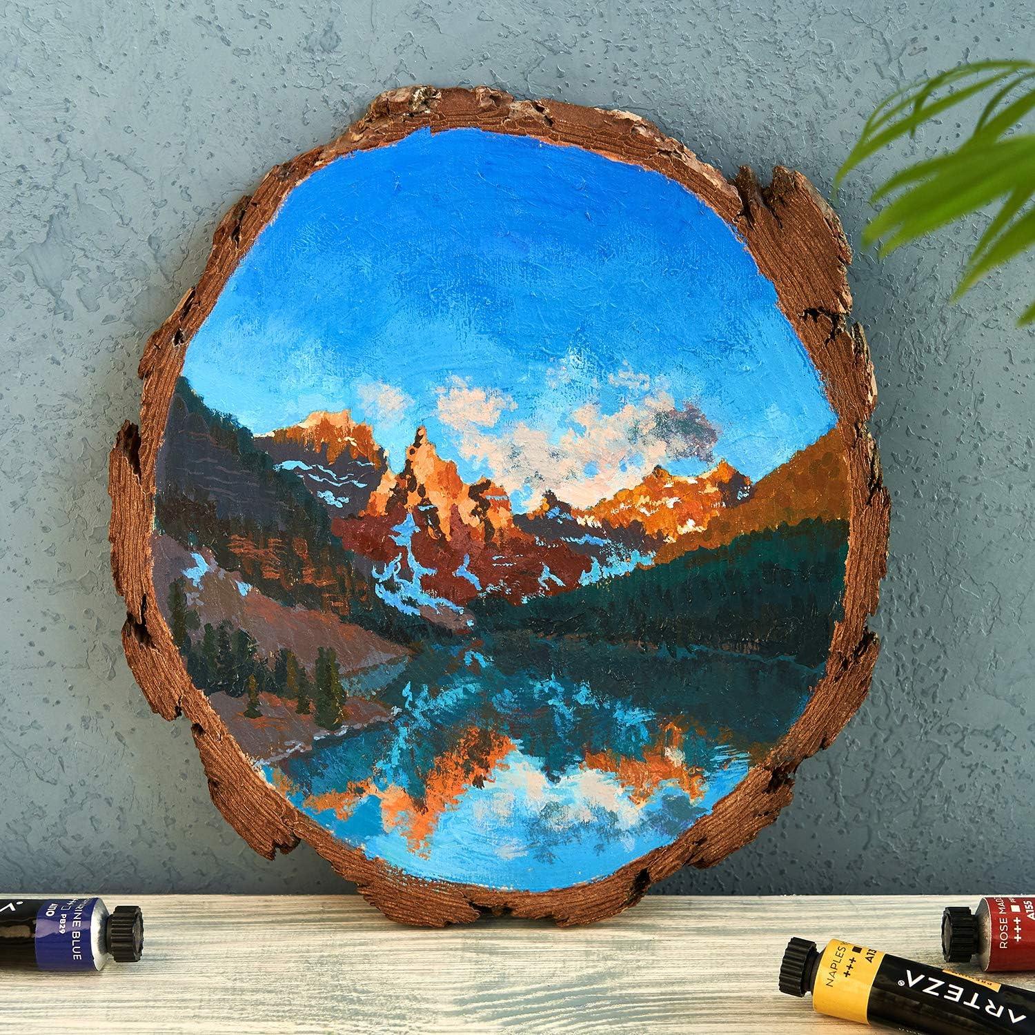 ARTEZA Natural Wood Slices, 3.5-4 Inch Diameter, Set of 25, Brown Round Pine Wood Discs with Bark for Crafts, Christmas Ornaments, Centerpieces(youth large / 11-13)
