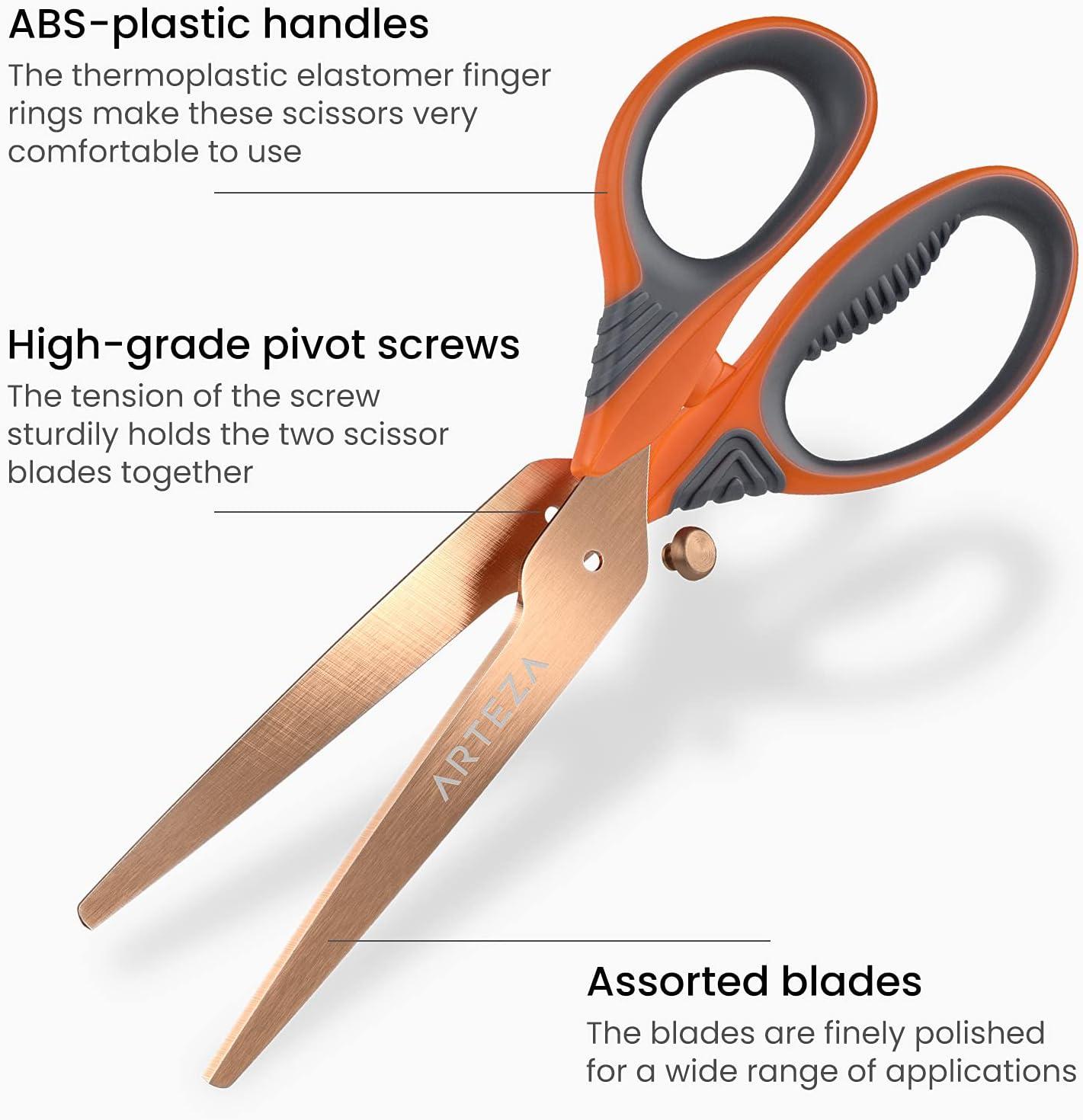 Arteza Craft Scissors, Set of 3, 8-Inch Scissors with Different Blades, Titanium Nonstick Stainless Steel Blades, Craft Supplies for Scrapbooking, Building Models, and Cutting Felt Designs(Craft)