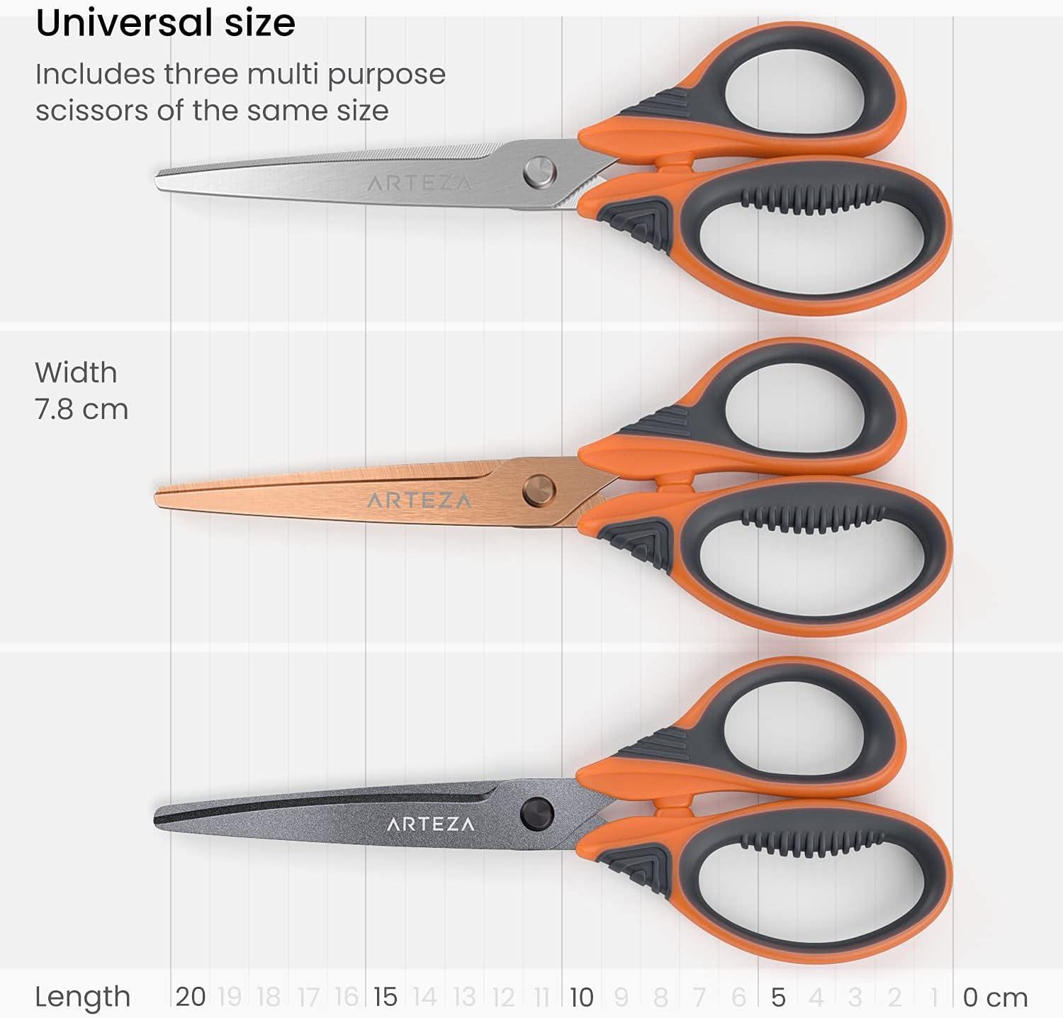 Arteza Craft Scissors, Set of 3, 8-Inch Scissors with Different Blades, Titanium Nonstick Stainless Steel Blades, Craft Supplies for Scrapbooking, Building Models, and Cutting Felt Designs(Craft)