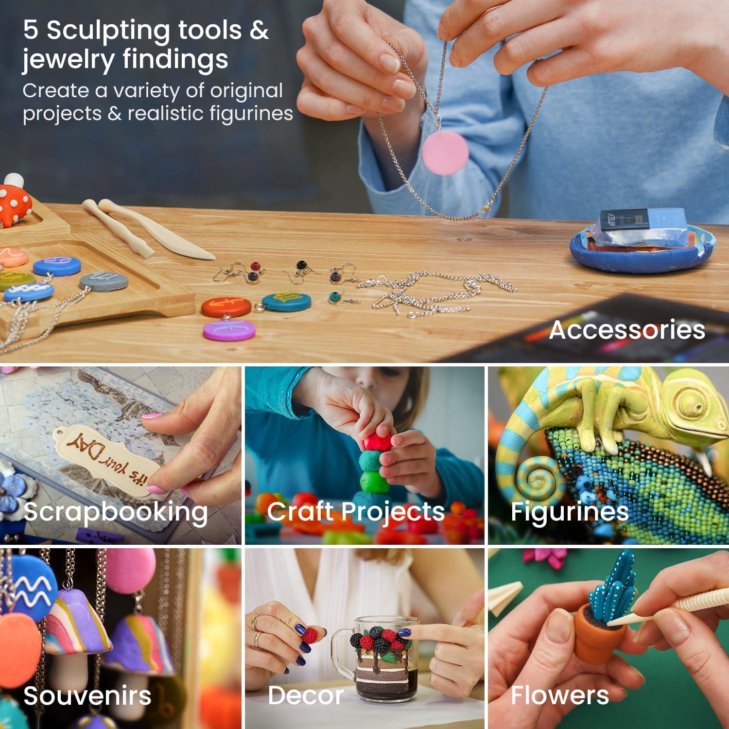 ARTEZA Polymer Clay Kit, 42 Colors with 5 Tools – Oven-Bake Modeling Clay for Jewelry Making, DIY Crafts, Sculpting & Creative Projects(Set of 42)