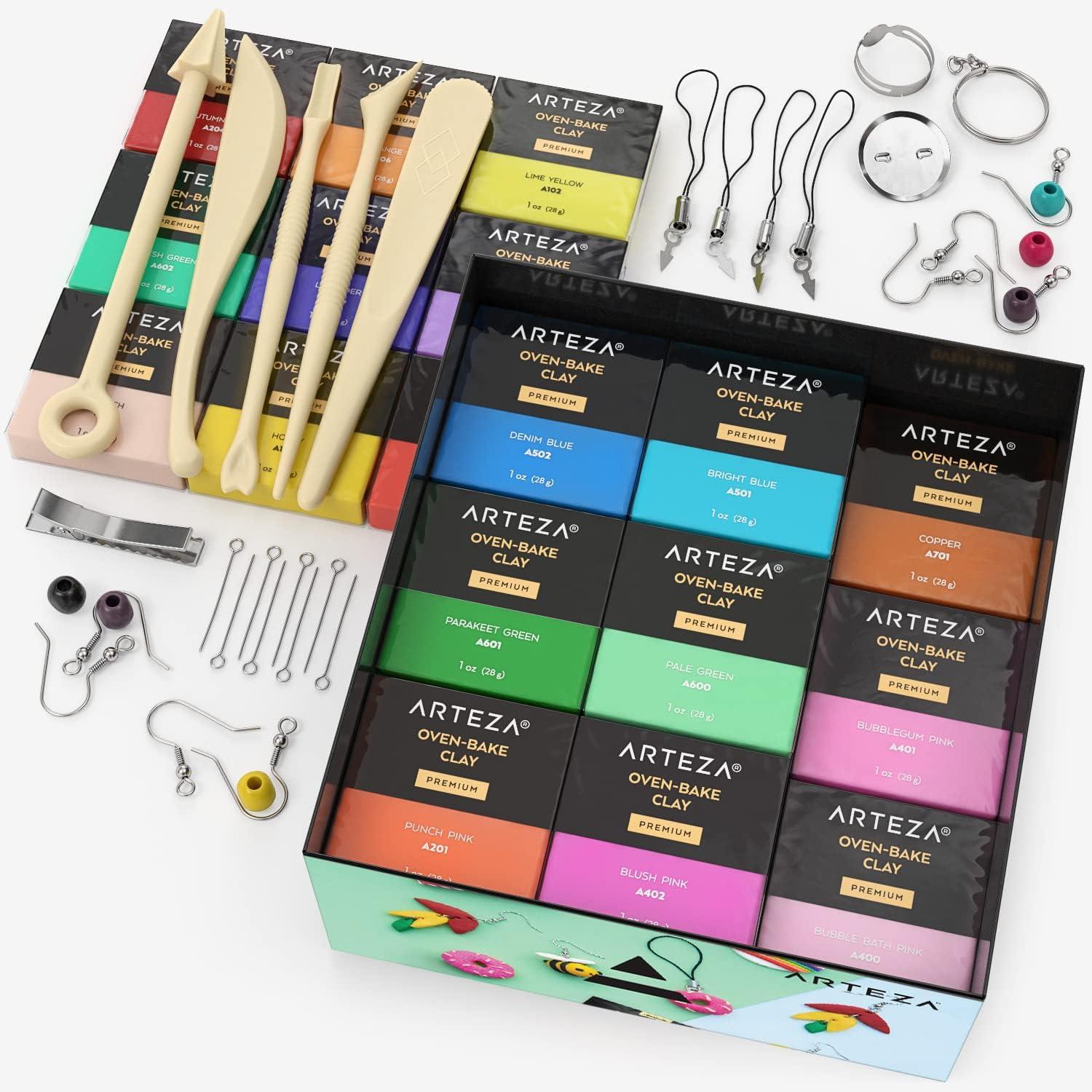 ARTEZA Polymer Clay Kit, 42 Colors with 5 Tools – Oven-Bake Modeling Clay for Jewelry Making, DIY Crafts, Sculpting & Creative Projects(Set of 42)
