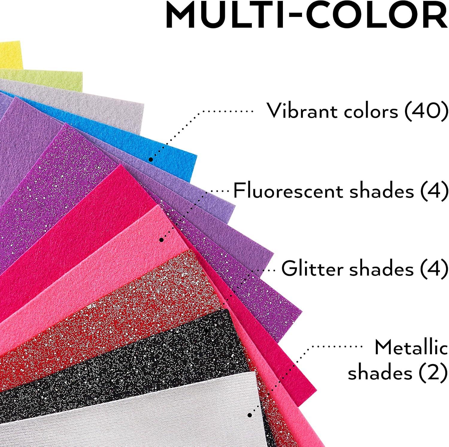 ARTEZA Craft Felt Sheets, 8.3 x 11.8 Inches, Set of 50, Assorted Colors, Stiff Non Woven Felt Fabric for Sewing and DIY Projects