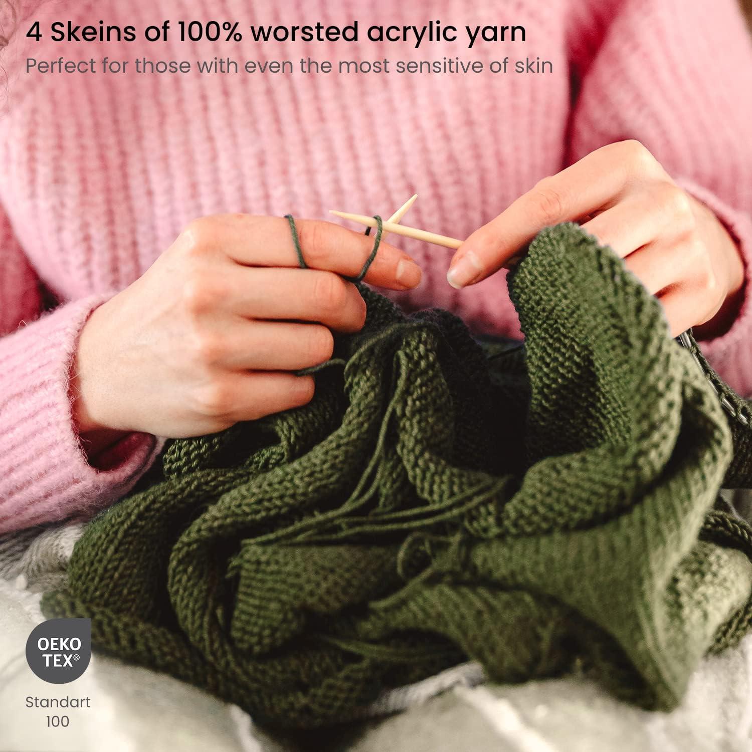 ARTEZA Acrylic Yarn for Crocheting, 4 x 200-g Skeins of Worsted Yarn for Knitting, Mossy A602, Knitting & Crochet Supplies(Pack Mossy)