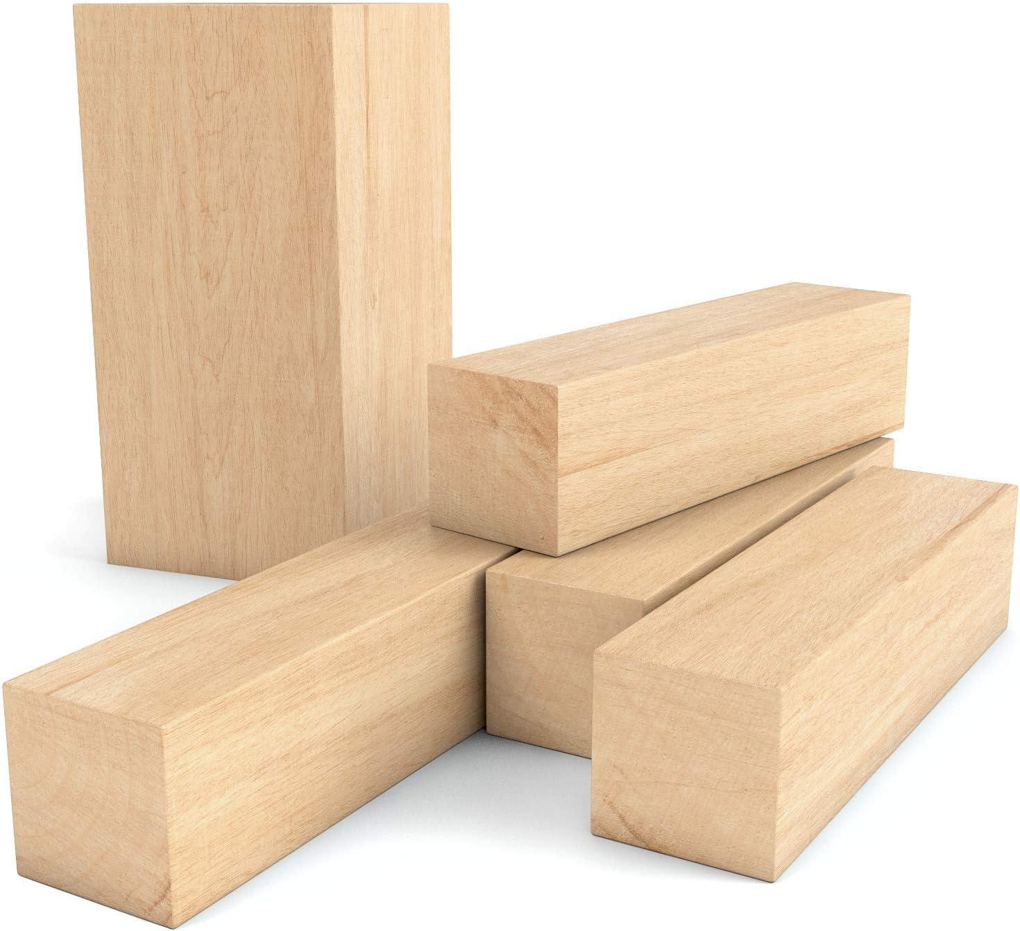 ARTEZA Basswood Carving Blocks, Set of 5, One 4 x 2 x 2 Inches and Four 4 x 1 x 1 Inches, Wood Blocks for Carving, Crafting, Whittling