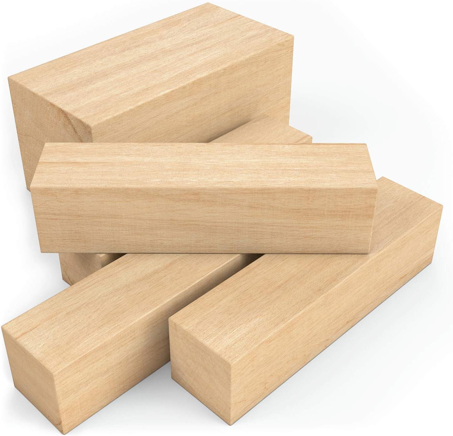 ARTEZA Basswood Carving Blocks, Set of 5, One 4 x 2 x 2 Inches and Four 4 x 1 x 1 Inches, Wood Blocks for Carving, Crafting, Whittling
