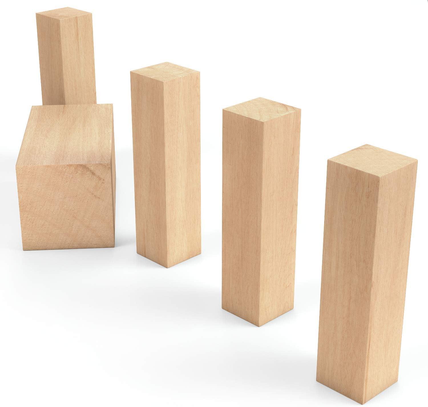 ARTEZA Basswood Carving Blocks, Set of 5, One 4 x 2 x 2 Inches and Four 4 x 1 x 1 Inches, Wood Blocks for Carving, Crafting, Whittling