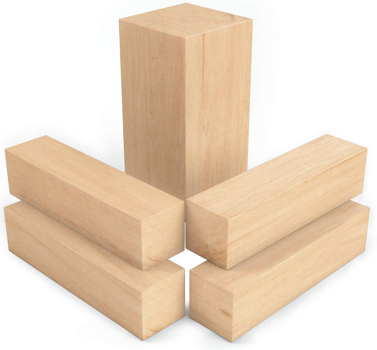 ARTEZA Basswood Carving Blocks, Set of 5, One 4 x 2 x 2 Inches and Four 4 x 1 x 1 Inches, Wood Blocks for Carving, Crafting, Whittling