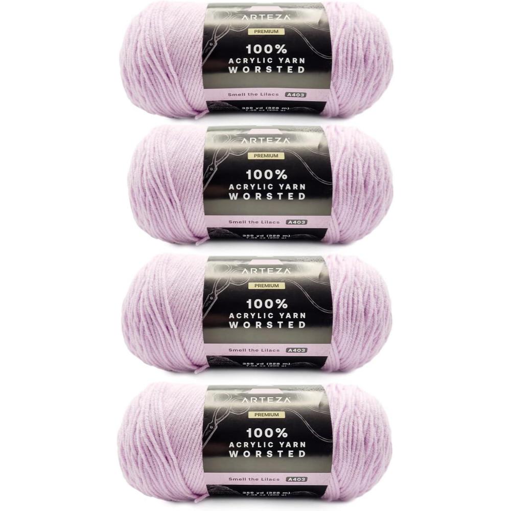 ARTEZA Acrylic Yarn for Crocheting, 4 x 200-g Skeins of Worsted Yarn for Knitting, Mossy A602, Knitting & Crochet Supplies(Smell the Lilacs)