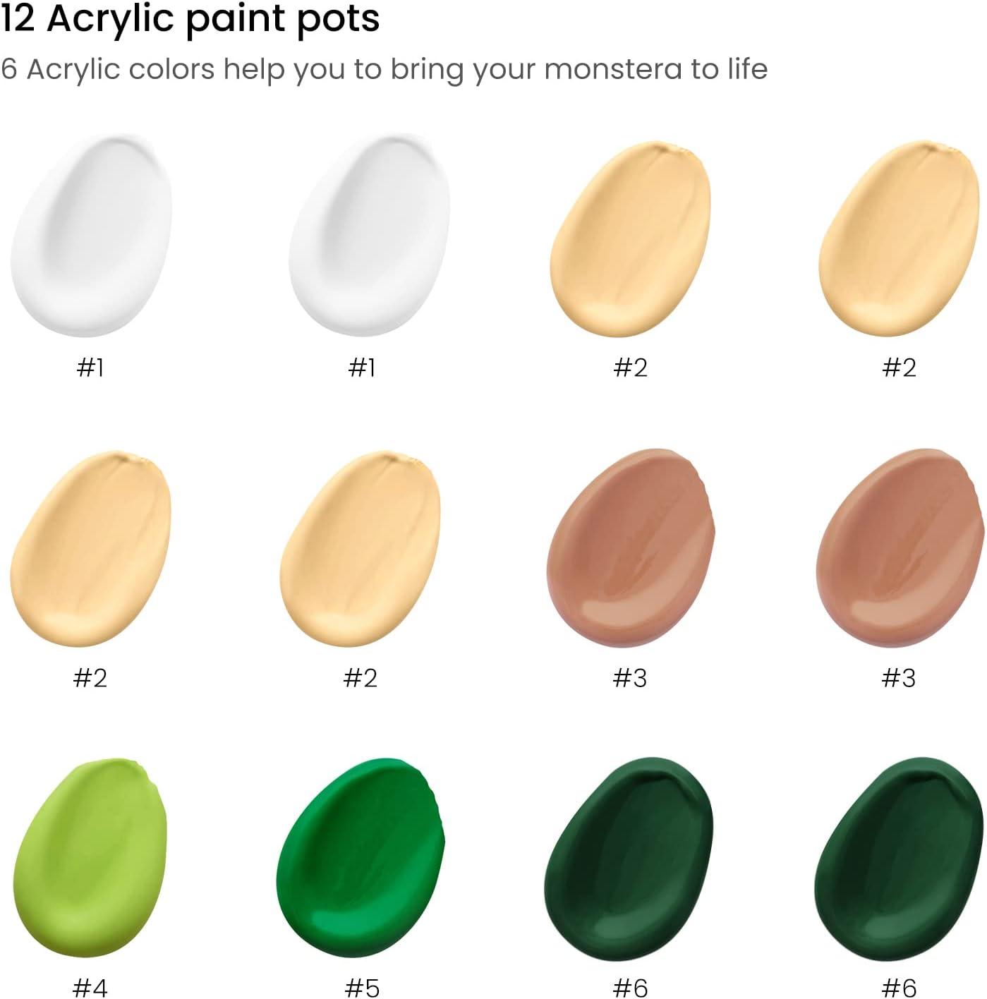 ARTEZA Paint by Numbers Kit, 12×16 Inches, 21 Pieces, Monstera Canvas Painting Kit, Canvas Panel, 12 Acrylic Paint Pots, 5 Paintbrushes, Art Supplies for a Meditative and Calming(Monstera)