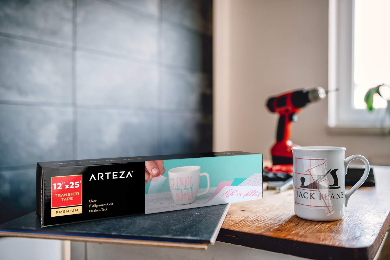 ARTEZA Ultra Clear Transfer Tape Paper with Grid & Squeegee, 12 Inch Wide x 12 Foot Long Roll, for Alignment & Transfer of Adhesive Vinyl for Decals, Signs, Walls, Windows & Smooth Surfaces(25 Foot long)
