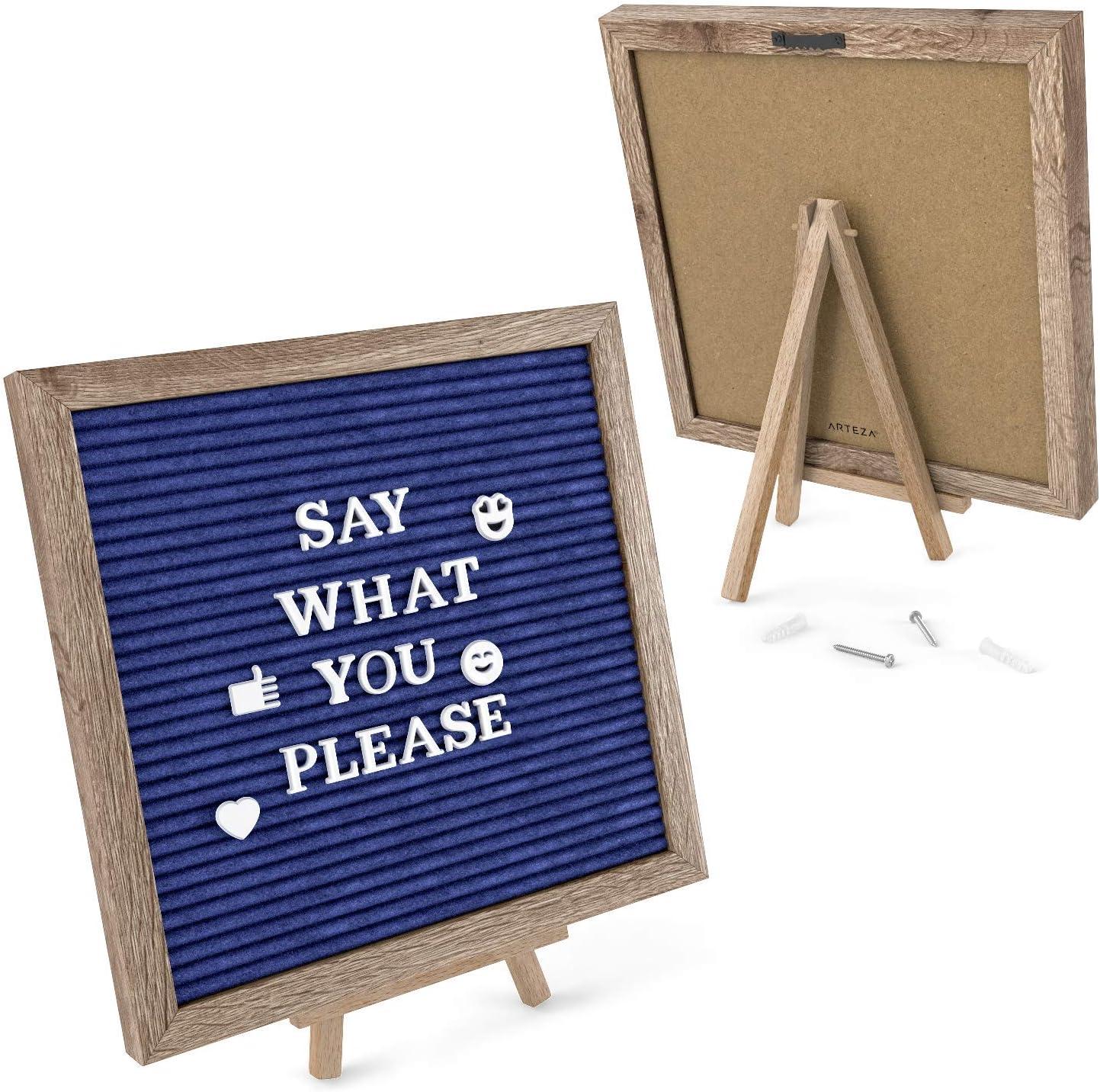 Arteza Gray Felt Letter Board Set, 10×10 Inches, With 526 Changeable Letters, 164 Symbols, 33 Cursive Words, Wooden Stand, Scissors & Storage Bag, Message Board for Signs, Decor & Menus(Blue)
