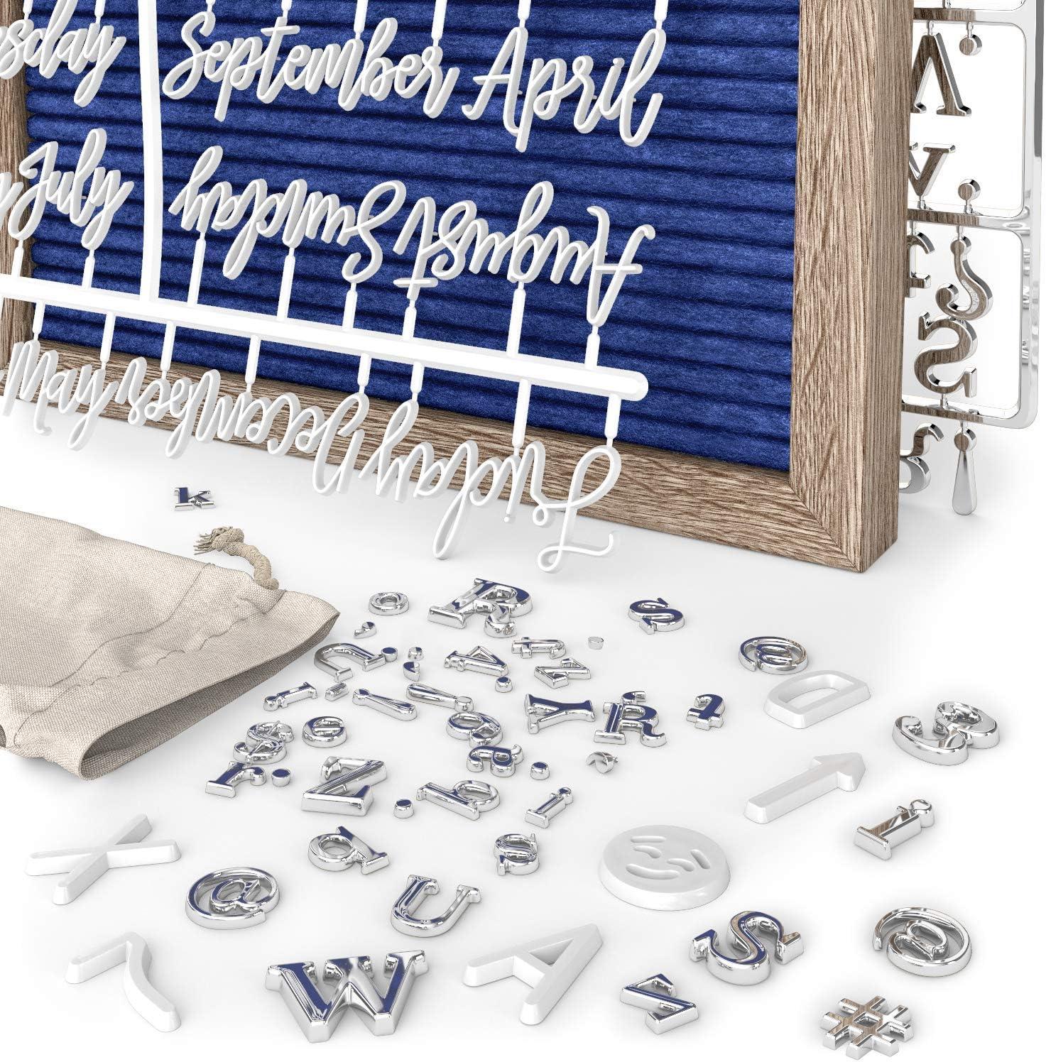 Arteza Gray Felt Letter Board Set, 10×10 Inches, With 526 Changeable Letters, 164 Symbols, 33 Cursive Words, Wooden Stand, Scissors & Storage Bag, Message Board for Signs, Decor & Menus(Blue)