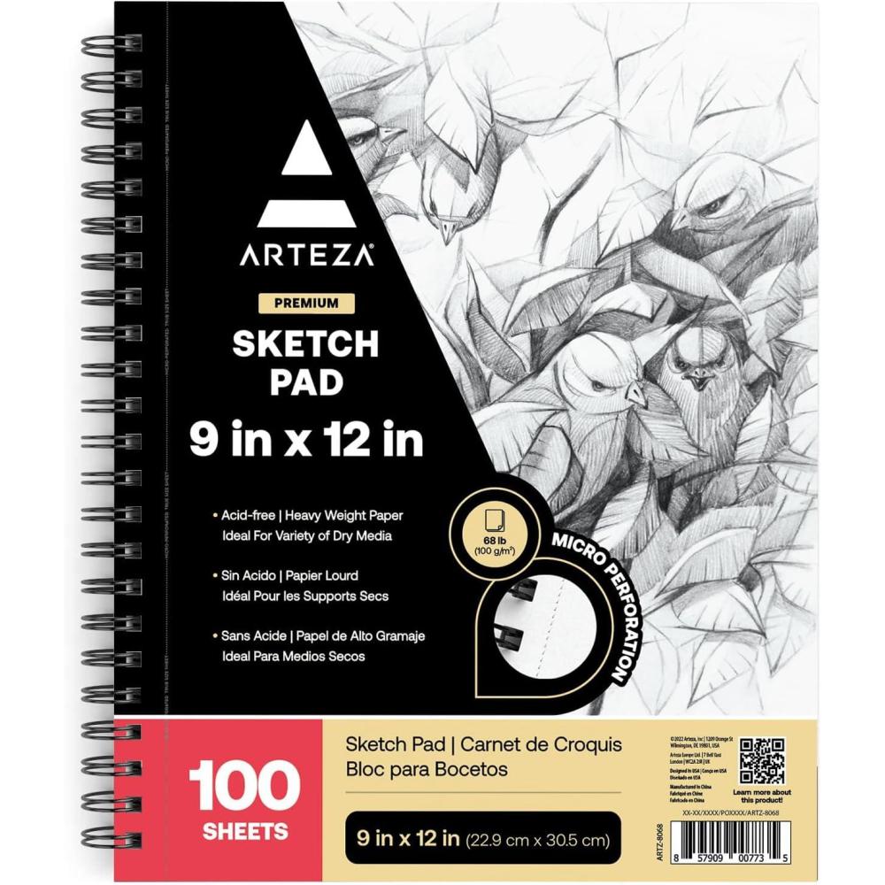 ARTEZA Sketch Book 2-Pack, 9×12 Inches – 200 Sheets, Spiral Bound, 68 lb Acid-Free Drawing Pad for Adults, Teens & Artists for Sketching(9X12 2)
