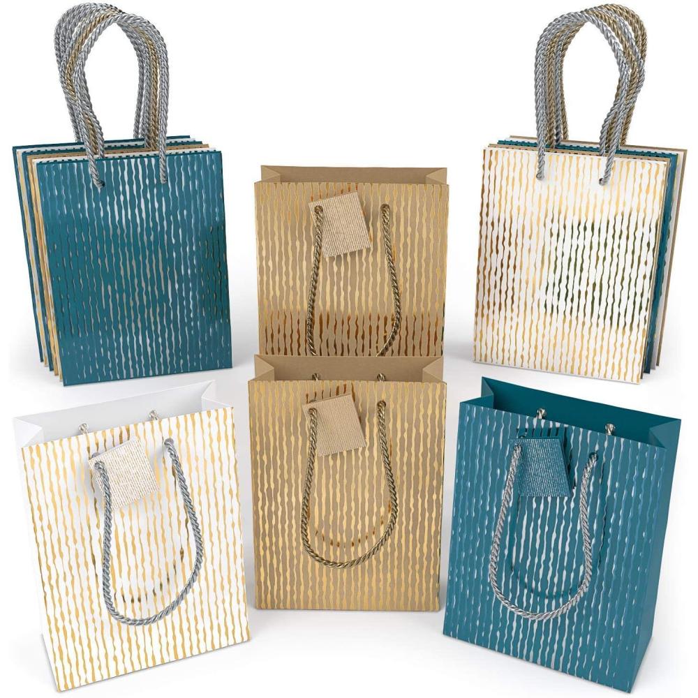 Arteza Gift Bags 9.5x7x3.4, Set of 15 Bags (5 White Designs, 3 Pieces in Each Style), Perfect for Any Holiday Occasion, Graduations, Birthday Parties, and More (3 Mixed Designs)