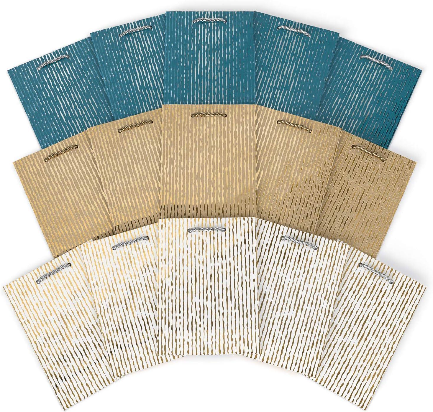 Arteza Gift Bags 9.5x7x3.4, Set of 15 Bags (5 White Designs, 3 Pieces in Each Style), Perfect for Any Holiday Occasion, Graduations, Birthday Parties, and More (3 Mixed Designs)