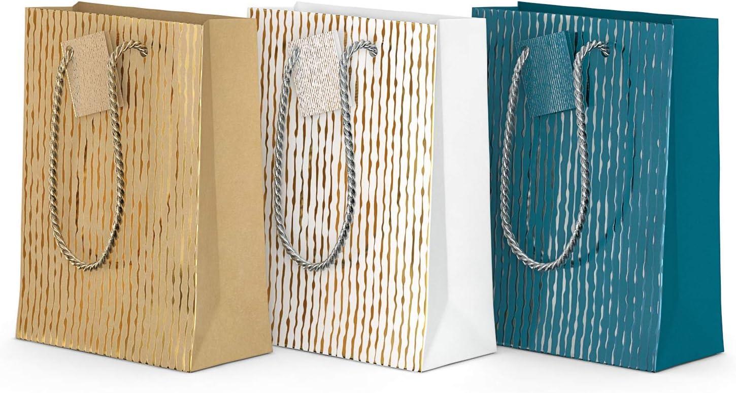 Arteza Gift Bags 9.5x7x3.4, Set of 15 Bags (5 White Designs, 3 Pieces in Each Style), Perfect for Any Holiday Occasion, Graduations, Birthday Parties, and More (3 Mixed Designs)
