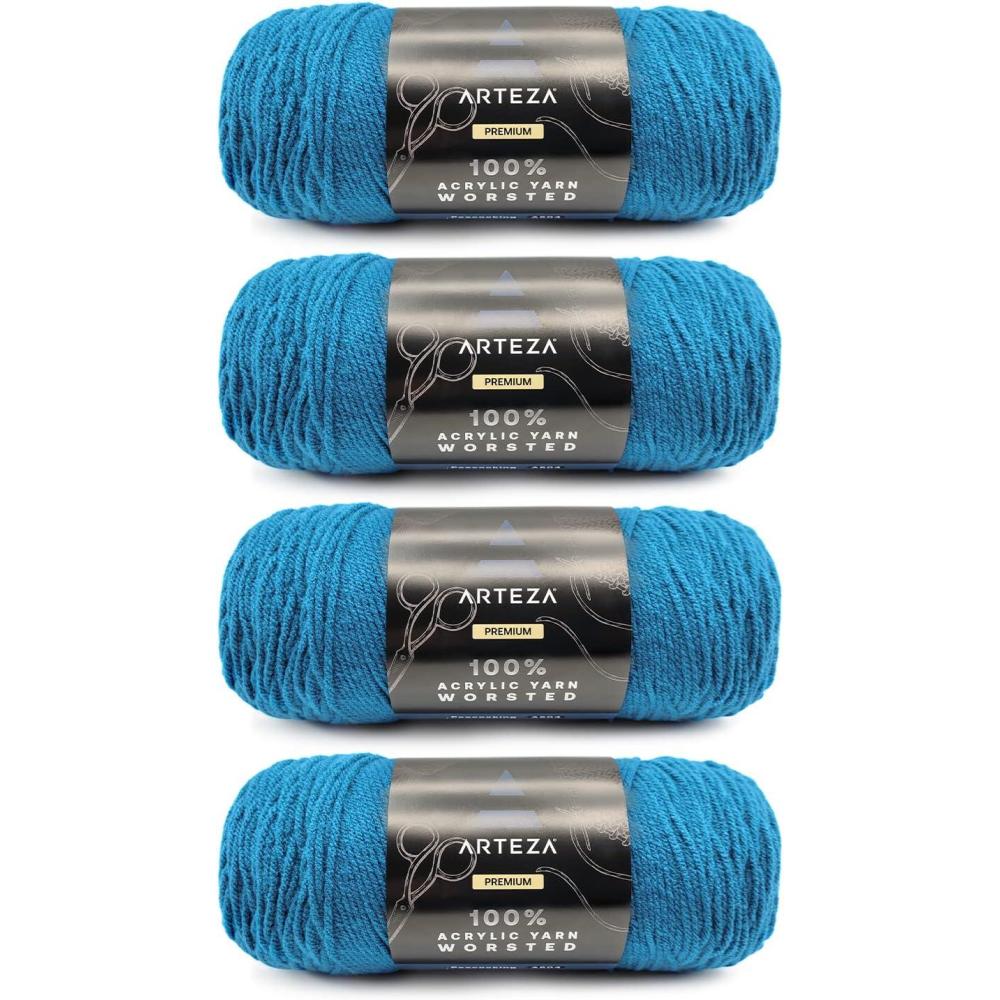 ARTEZA Acrylic Yarn for Crocheting, 4 x 200-g Skeins of Worsted Yarn for Knitting, Mossy A602, Knitting & Crochet Supplies(Peacocking)