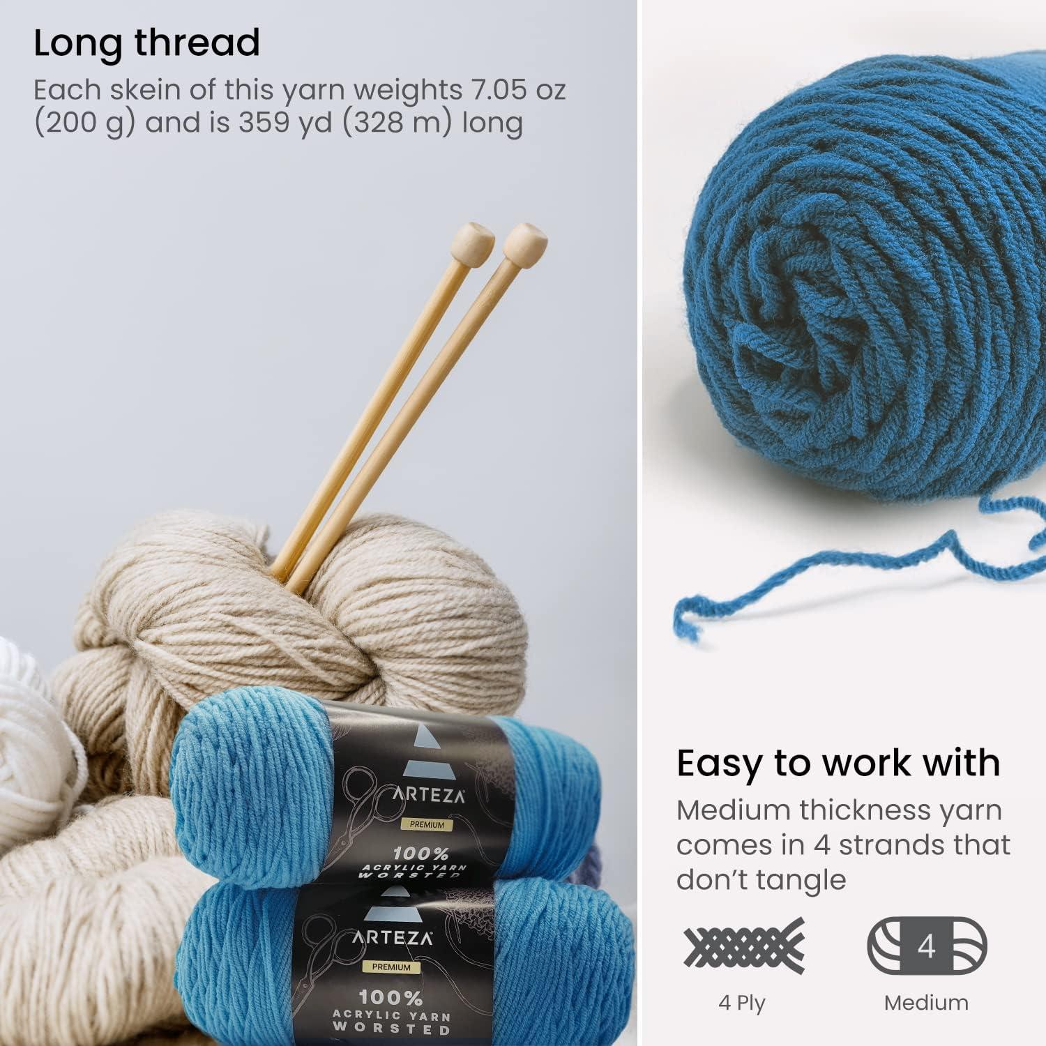 ARTEZA Acrylic Yarn for Crocheting, 4 x 200-g Skeins of Worsted Yarn for Knitting, Mossy A602, Knitting & Crochet Supplies(Peacocking)