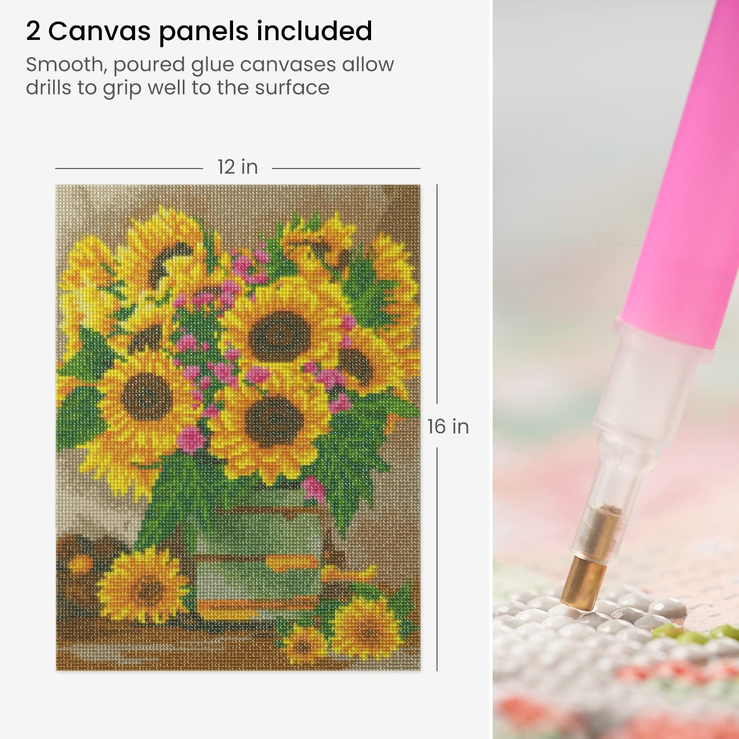 Arteza 5D Diamond Painting Kit, 2-Pack, Floral Designs, Full-Drill Diamond Art for Adults, 12 x 16 Inches Canvases, Round Rhinestones, & Painting Accessories, Bead Art Craft Supplies(Daisy and Sunflower)