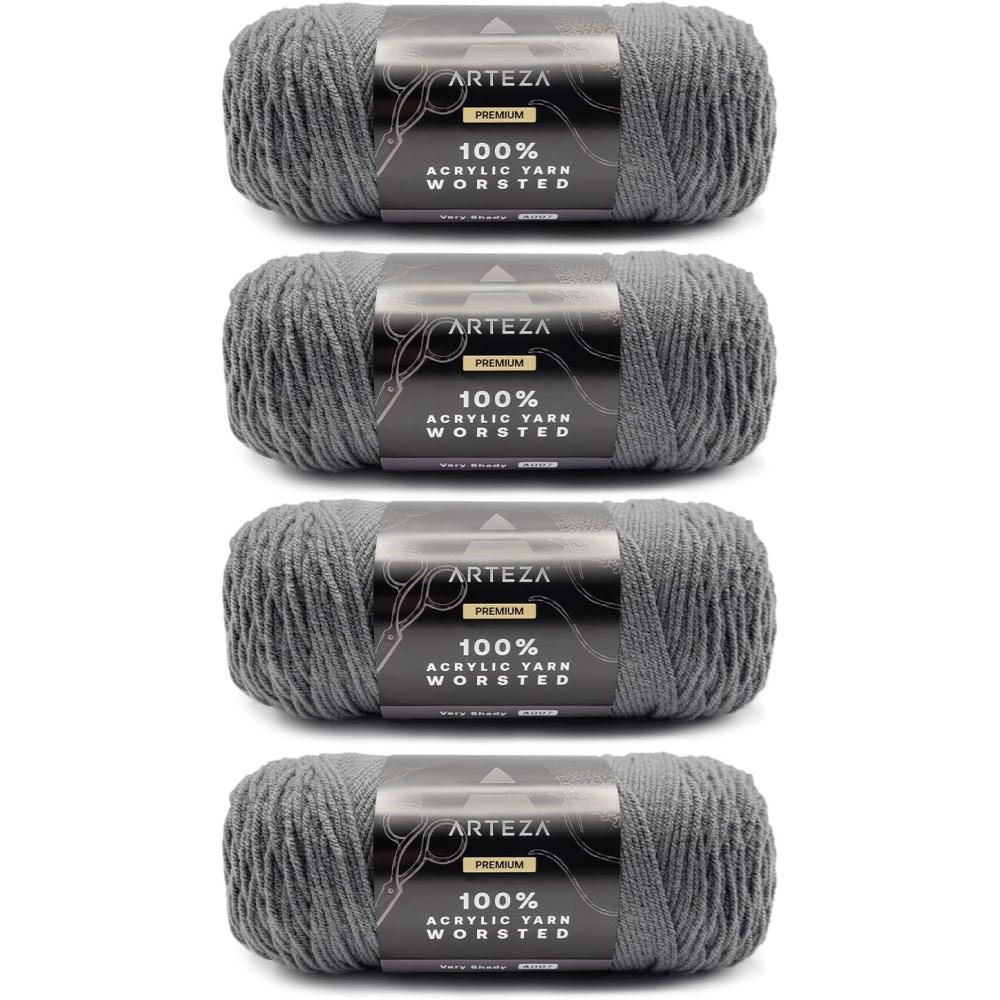 ARTEZA Acrylic Yarn for Crocheting, 4 x 200-g Skeins of Worsted Yarn for Knitting, Mossy A602, Knitting & Crochet Supplies(Very Shady)