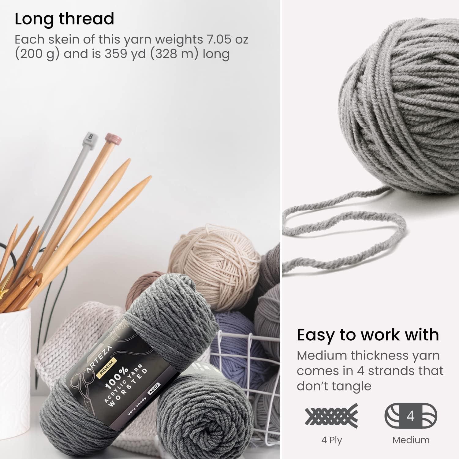 ARTEZA Acrylic Yarn for Crocheting, 4 x 200-g Skeins of Worsted Yarn for Knitting, Mossy A602, Knitting & Crochet Supplies(Very Shady)