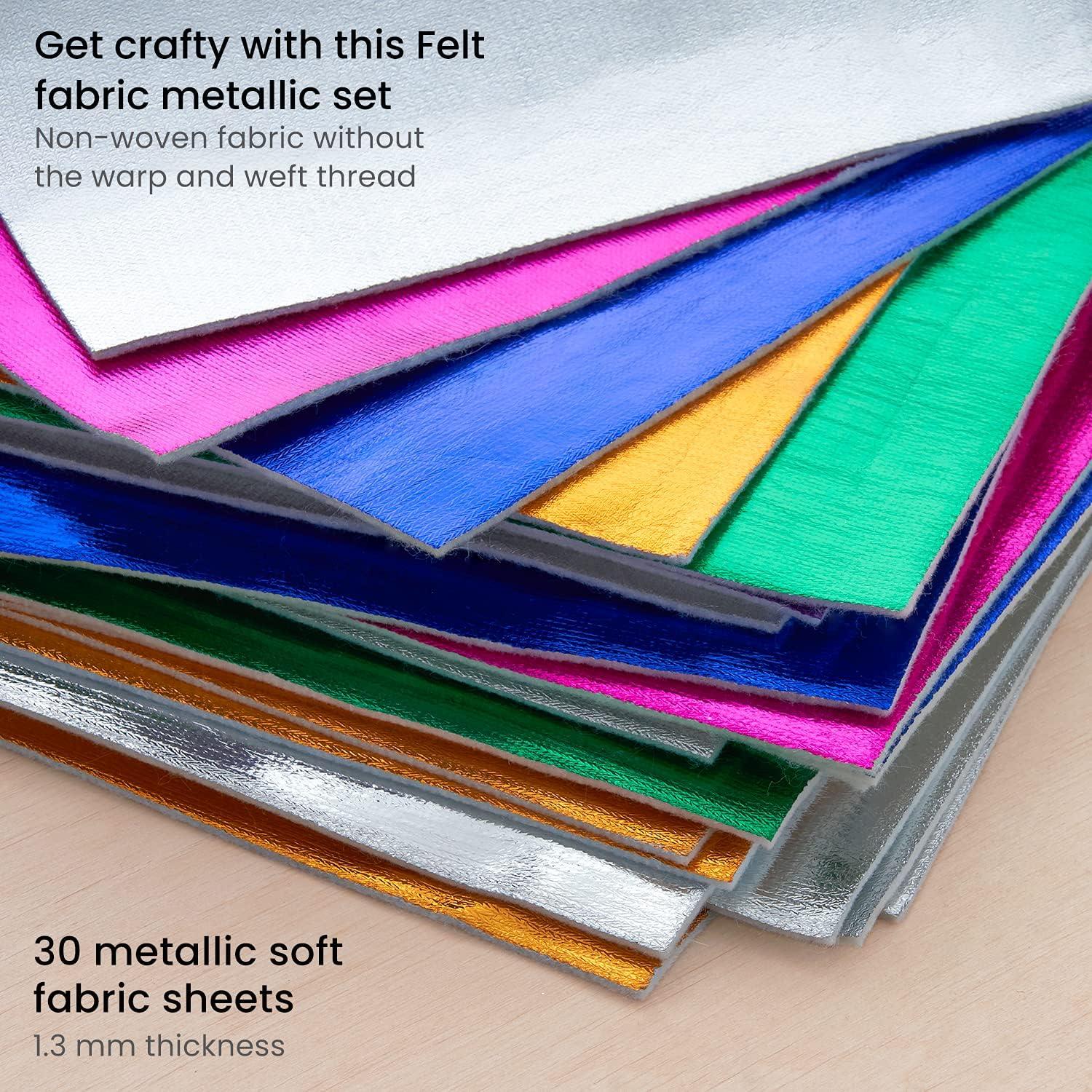 ARTEZA Craft Felt Sheets, 8.3 x 11.8 Inches, Set of 30, Metallic Assorted Colors, Stiff Non Woven Felt Fabric for Sewing and DIY Projects