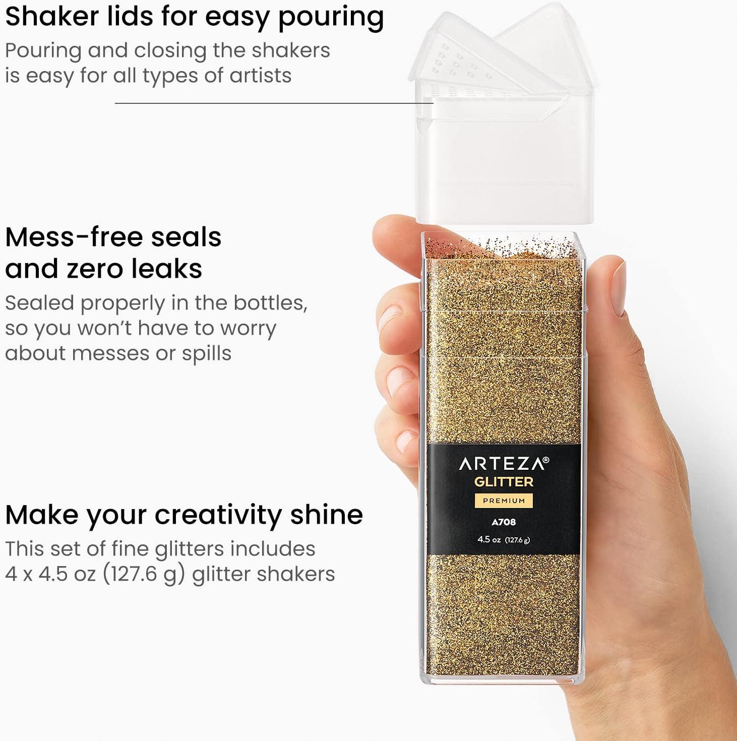Arteza Glitter Shapes, Set of 6, Glitter for Resin in 0.9-oz Bottles, Glue, Acrylic Paint, Arts and Crafts Supplies for Creating School Projects, DIY Projects, and Holiday Art , Red(Fine Glitter)