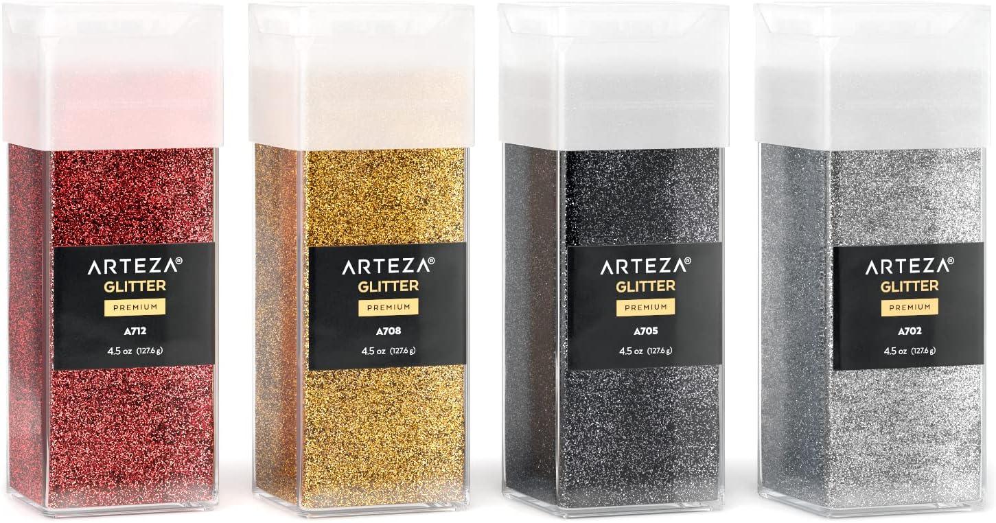 Arteza Glitter Shapes, Set of 6, Glitter for Resin in 0.9-oz Bottles, Glue, Acrylic Paint, Arts and Crafts Supplies for Creating School Projects, DIY Projects, and Holiday Art , Red(Fine Glitter)