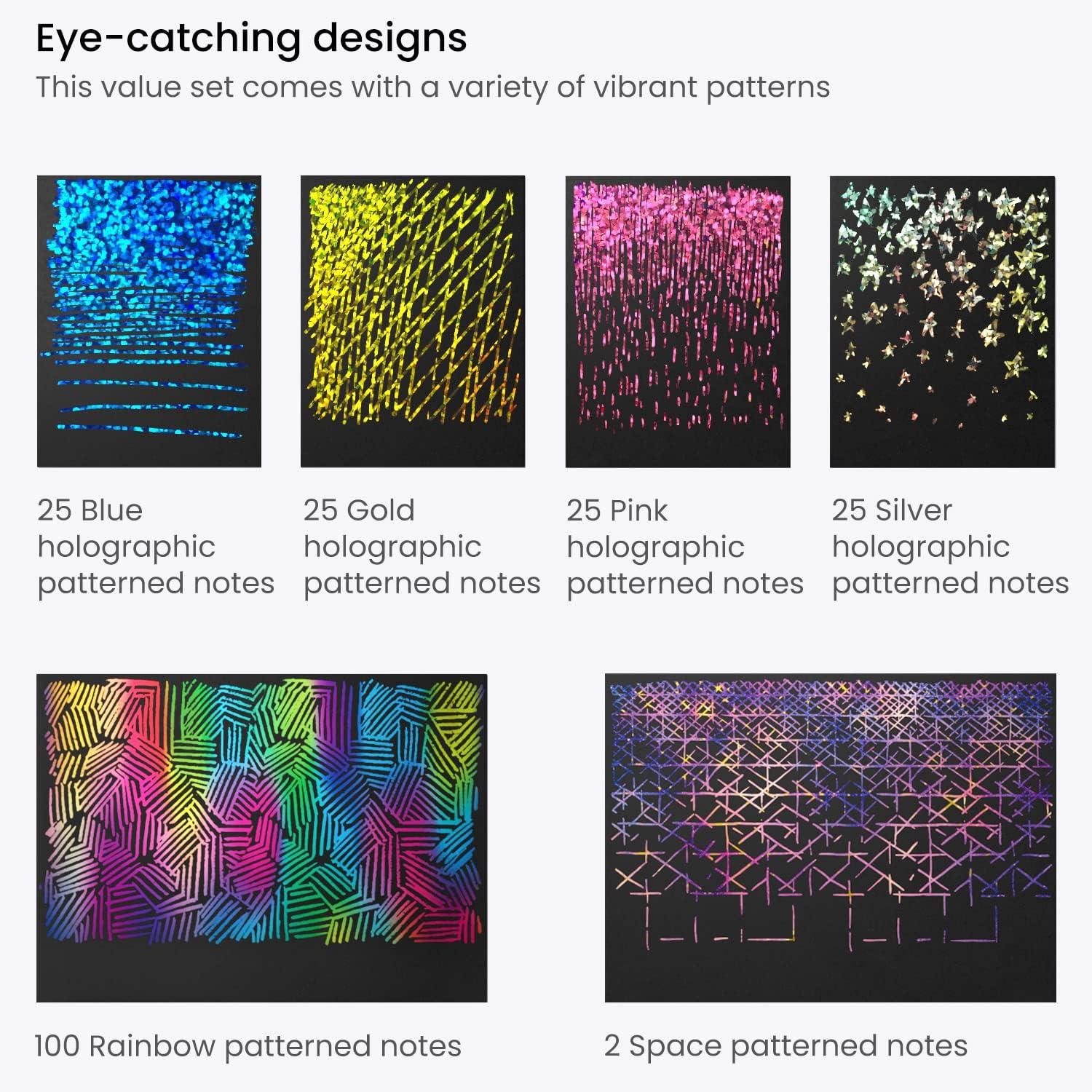 ARTEZA Scratch Paper, Set of 202 Notes, 3.5 x 3.5 Inches, 200 Holographic and 2 Gold-Foil Star Backgrounds