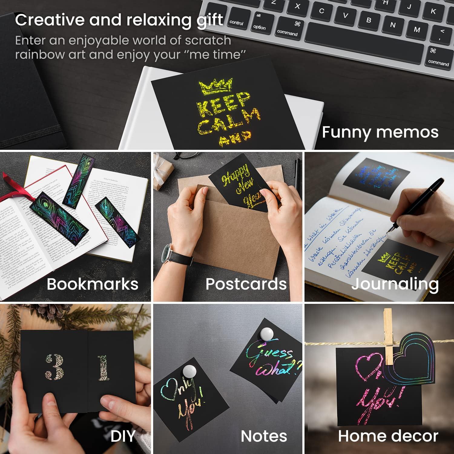 ARTEZA Scratch Paper, Set of 202 Notes, 3.5 x 3.5 Inches, 200 Holographic and 2 Gold-Foil Star Backgrounds
