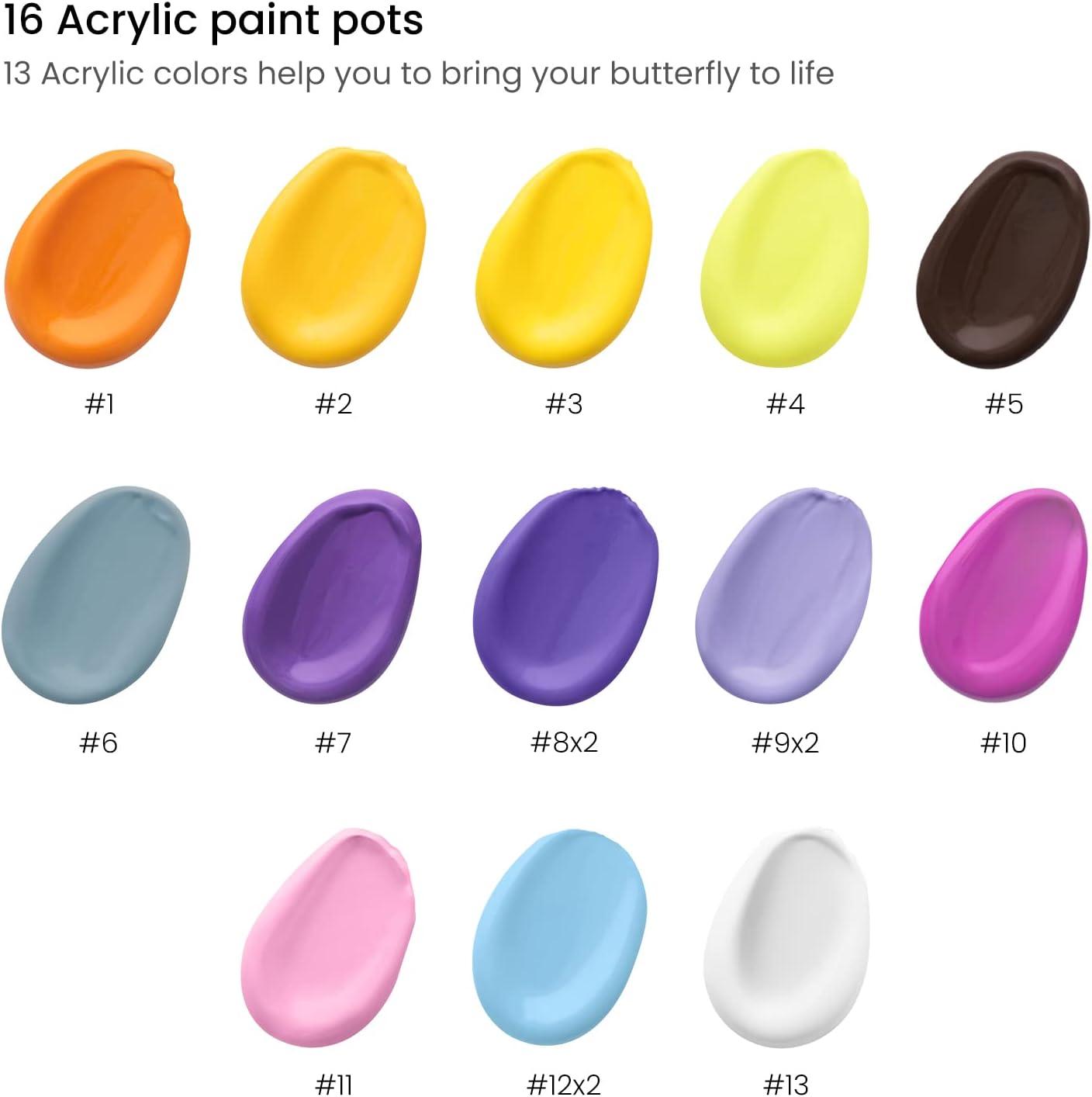 ARTEZA Paint by Numbers Kit, 12×16 Inches, 21 Pieces, Monstera Canvas Painting Kit, Canvas Panel, 12 Acrylic Paint Pots, 5 Paintbrushes, Art Supplies for a Meditative and Calming(Butterfly)