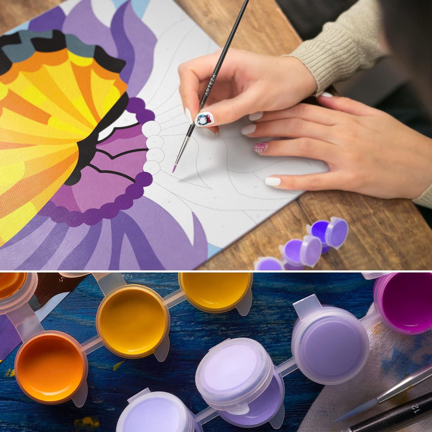 ARTEZA Paint by Numbers Kit, 12×16 Inches, 21 Pieces, Monstera Canvas Painting Kit, Canvas Panel, 12 Acrylic Paint Pots, 5 Paintbrushes, Art Supplies for a Meditative and Calming(Butterfly)