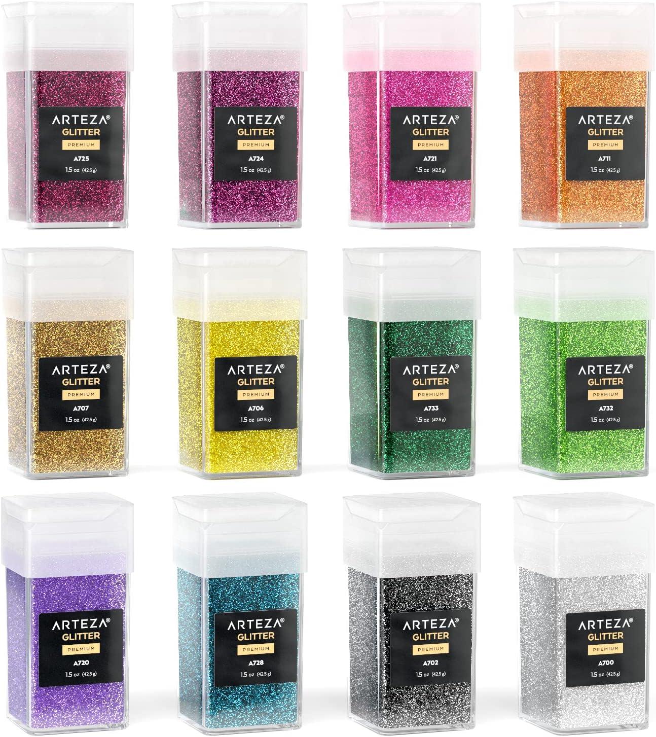 Arteza Glitter Shapes, Set of 6, Glitter for Resin in 0.9-oz Bottles, Glue, Acrylic Paint, Arts and Crafts Supplies for Creating School Projects, DIY Projects, and Holiday Art , Red(Neon)