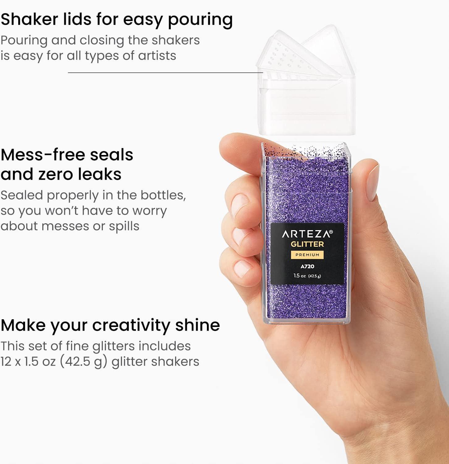 Arteza Glitter Shapes, Set of 6, Glitter for Resin in 0.9-oz Bottles, Glue, Acrylic Paint, Arts and Crafts Supplies for Creating School Projects, DIY Projects, and Holiday Art , Red(Neon)