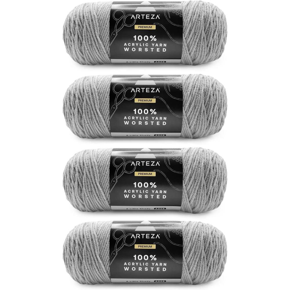 ARTEZA Acrylic Yarn for Crocheting, 4 x 200-g Skeins of Worsted Yarn for Knitting, Mossy A602, Knitting & Crochet Supplies(A little Shady)