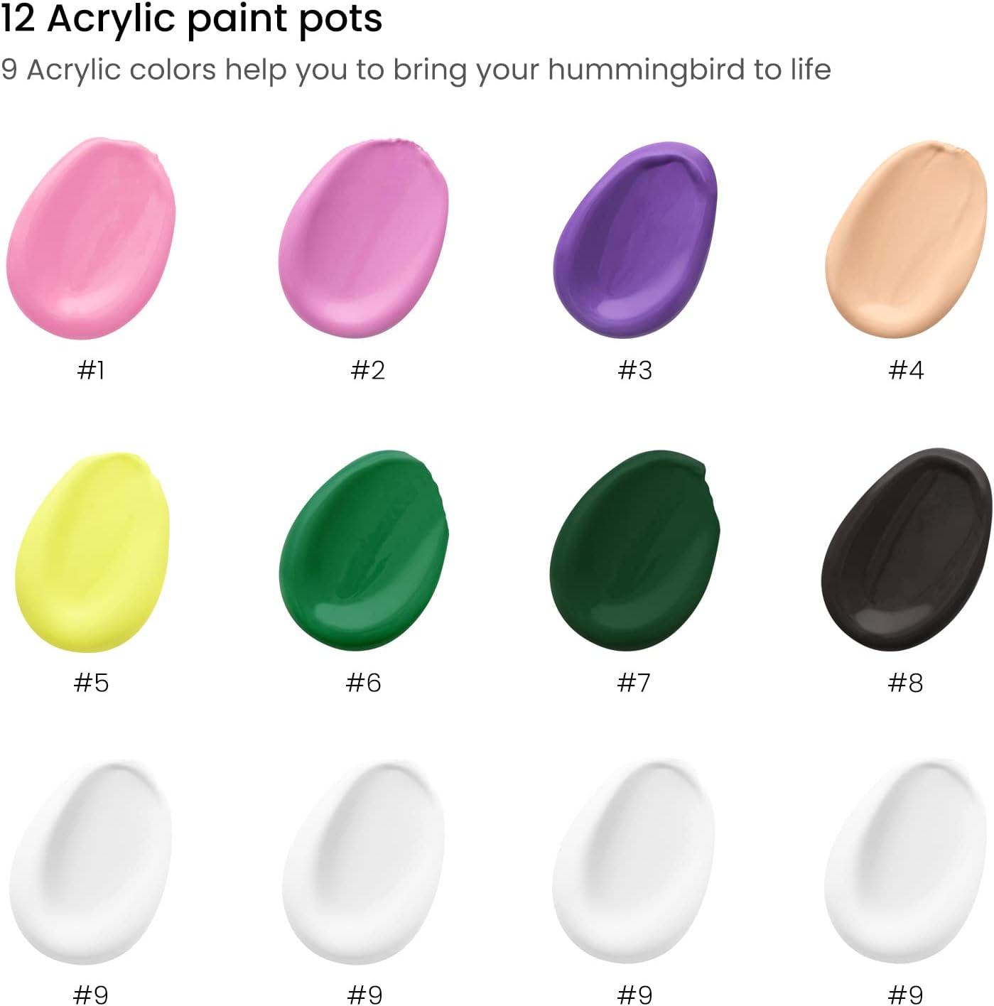 ARTEZA Paint by Numbers Kit, 12×16 Inches, 21 Pieces, Monstera Canvas Painting Kit, Canvas Panel, 12 Acrylic Paint Pots, 5 Paintbrushes, Art Supplies for a Meditative and Calming(Hummingbird)