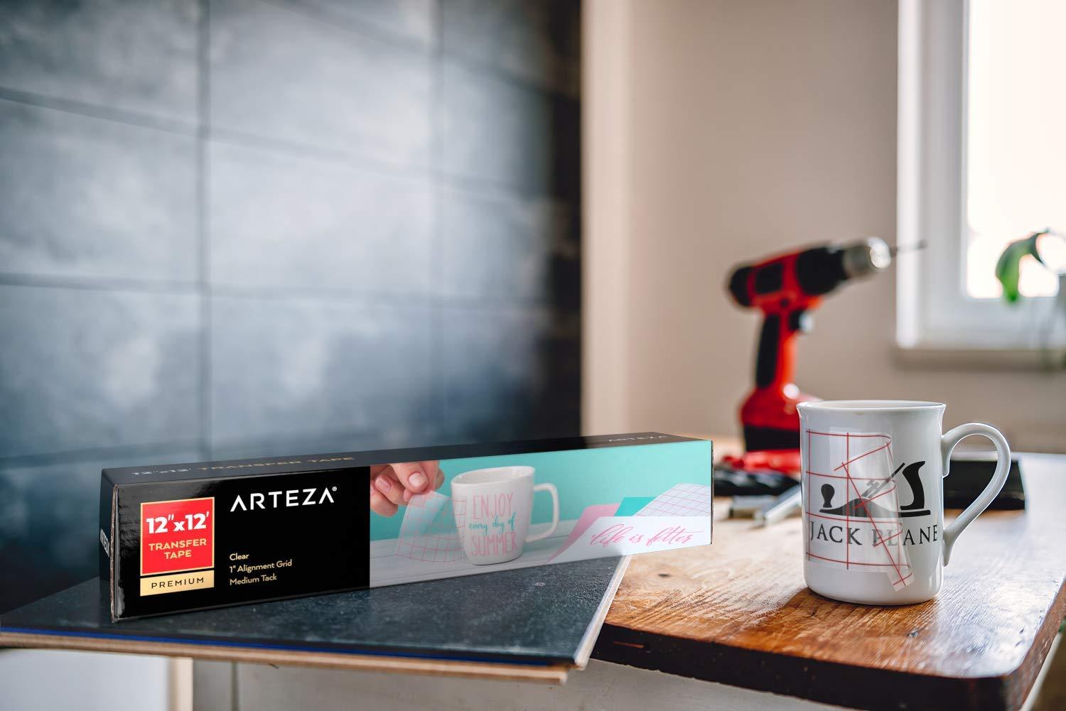 ARTEZA Ultra Clear Transfer Tape Paper with Grid & Squeegee, 12 Inch Wide x 12 Foot Long Roll, for Alignment & Transfer of Adhesive Vinyl for Decals, Signs, Walls, Windows & Smooth Surfaces(12 Foot long)