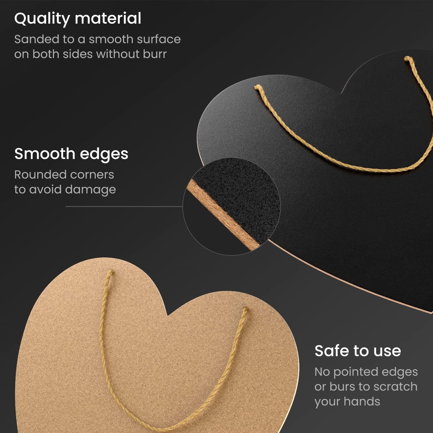 ARTEZA Chalkboard and Wooden Hearts, Set of 12, 11.6 x 11.8-Inch MDF Hearts and 11.6 x 11.4-Inch Chalkboard Hearts, Unfinished Wood Signs for DIY