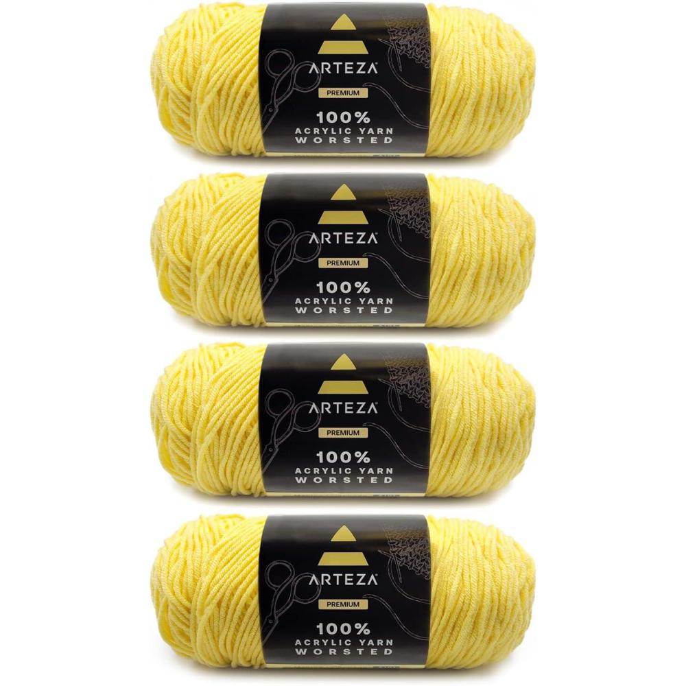 ARTEZA Acrylic Yarn for Crocheting, 4 x 200-g Skeins of Worsted Yarn for Knitting, Mossy A602, Knitting & Crochet Supplies(Making Lemonade)