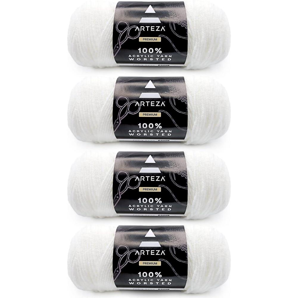 ARTEZA Acrylic Yarn for Crocheting, 4 x 200-g Skeins of Worsted Yarn for Knitting, Mossy A602, Knitting & Crochet Supplies(Pearly Gates)