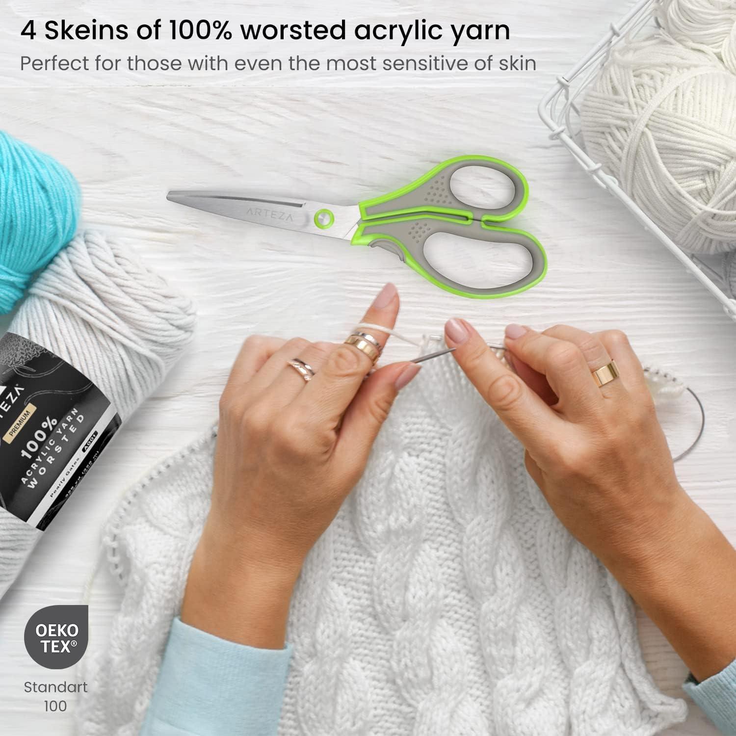 ARTEZA Acrylic Yarn for Crocheting, 4 x 200-g Skeins of Worsted Yarn for Knitting, Mossy A602, Knitting & Crochet Supplies(Pearly Gates)