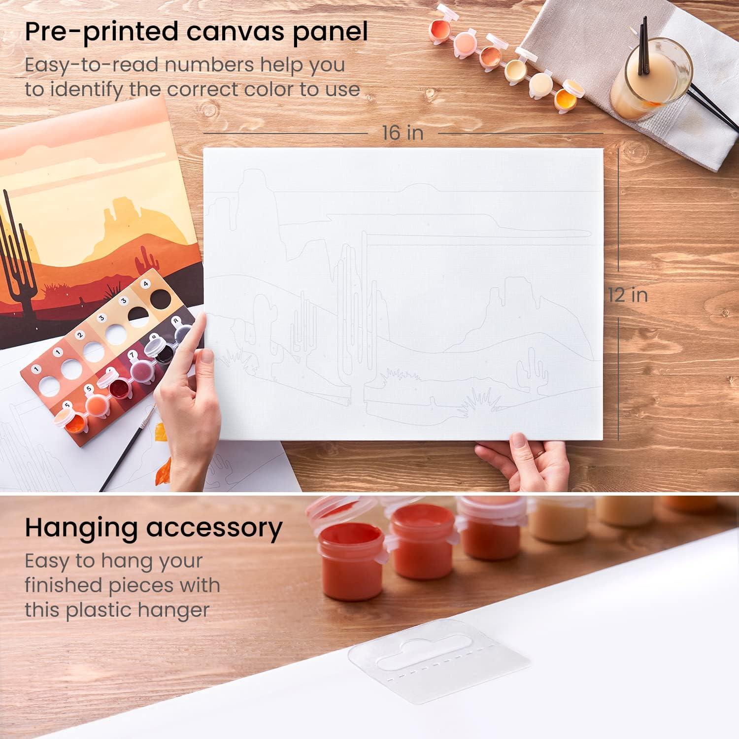 ARTEZA Paint by Numbers Kit, 12×16 Inches, 21 Pieces, Monstera Canvas Painting Kit, Canvas Panel, 12 Acrylic Paint Pots, 5 Paintbrushes, Art Supplies for a Meditative and Calming(Desert)